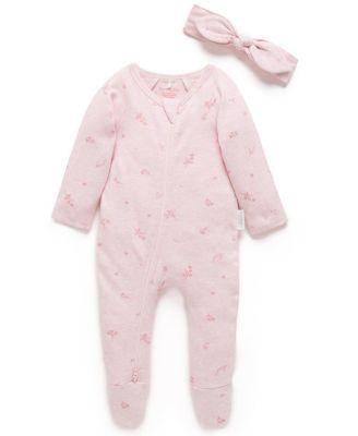 Girls' Zip Footie & Headband Set - Baby by PUREBABY