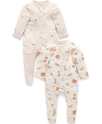 Unisex 2 Pack Printed Zip Footie - Baby by PUREBABY