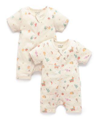 Unisex 2 Pack Short Sleeve Zip Romper Pinata - Baby by PUREBABY