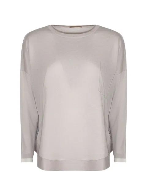 patch-pocket round-neck sweater by PUROTATTO