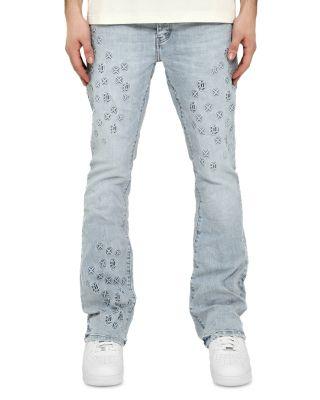 Flare Straight Fit Mono Embossed Jeans in Light Indigo by PURPLE BRAND