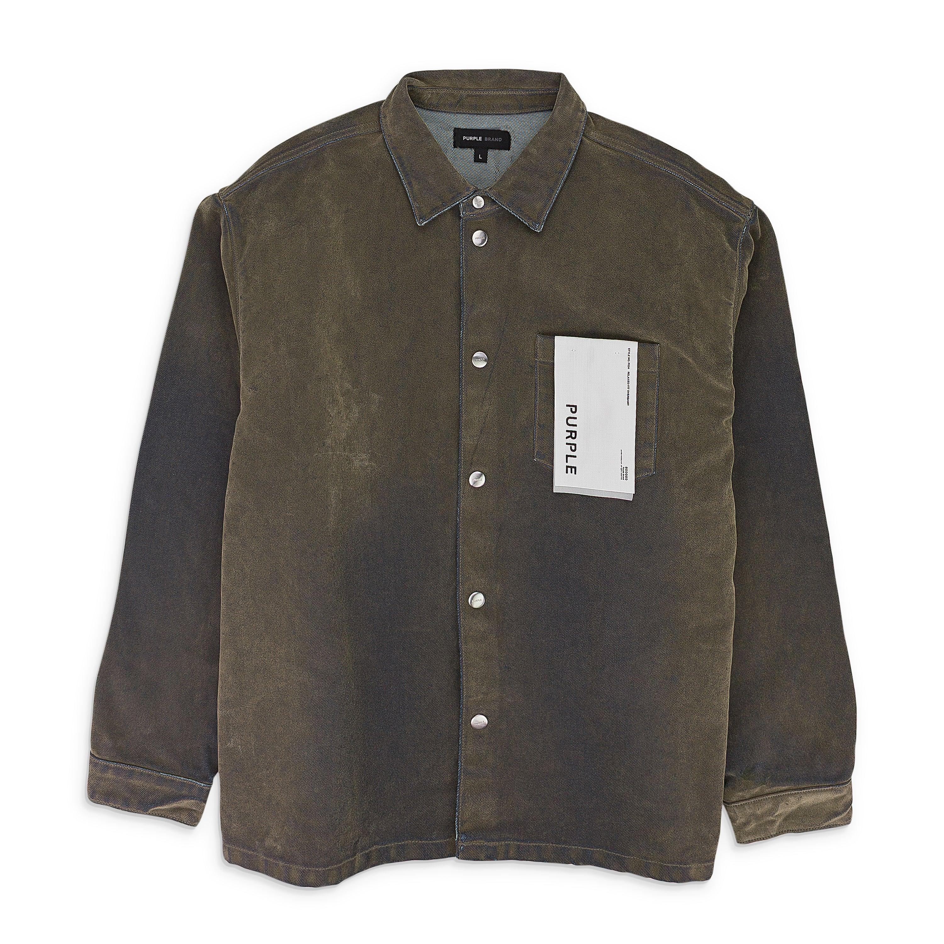 LS FLOCKED SHIRT JACKET GREEN DENIM JACKETS by PURPLE BRAND