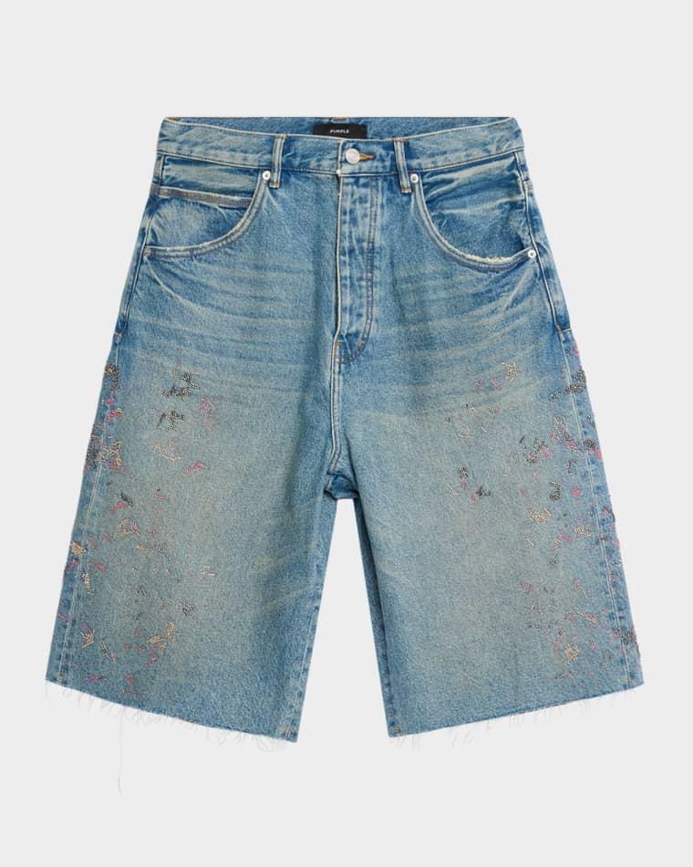 Men's Beaded Splatter Denim Shorts by PURPLE BRAND