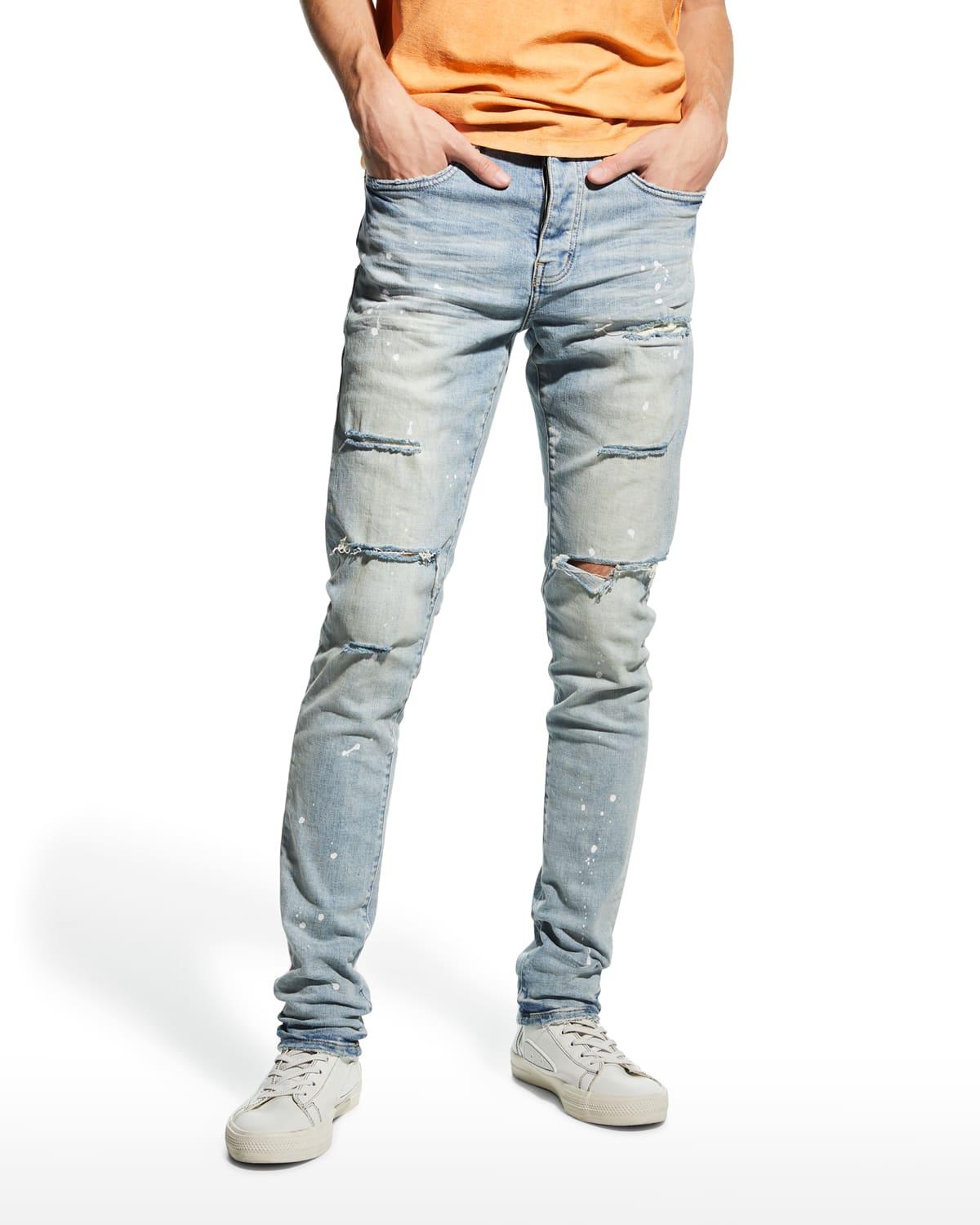 Men's Distressed Light-Wash Paint Jeans by PURPLE BRAND