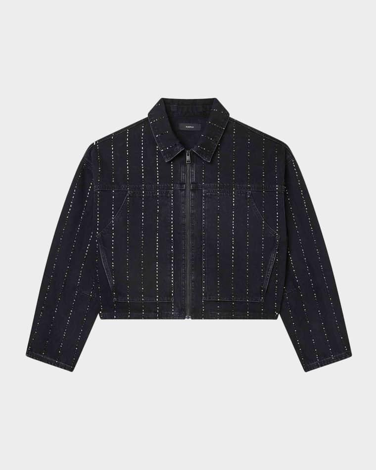 Men's Embellished Stripes Cropped Jacket by PURPLE BRAND