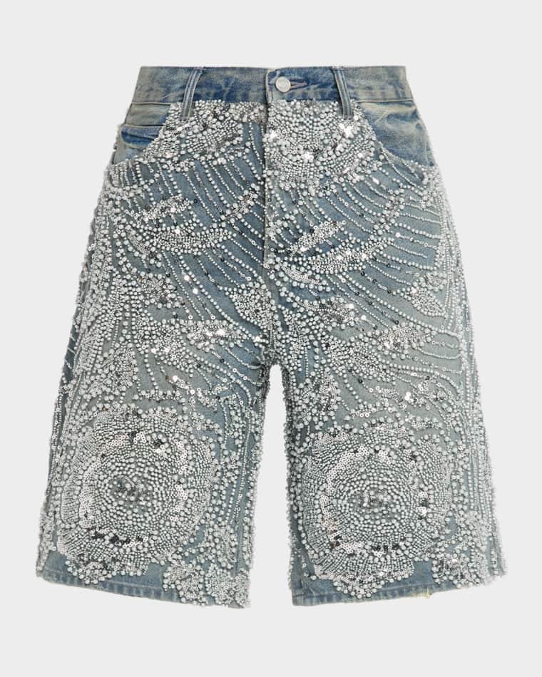 Men's P070 Hand-Beaded & Crystal-Embellished Denim Shorts by PURPLE BRAND