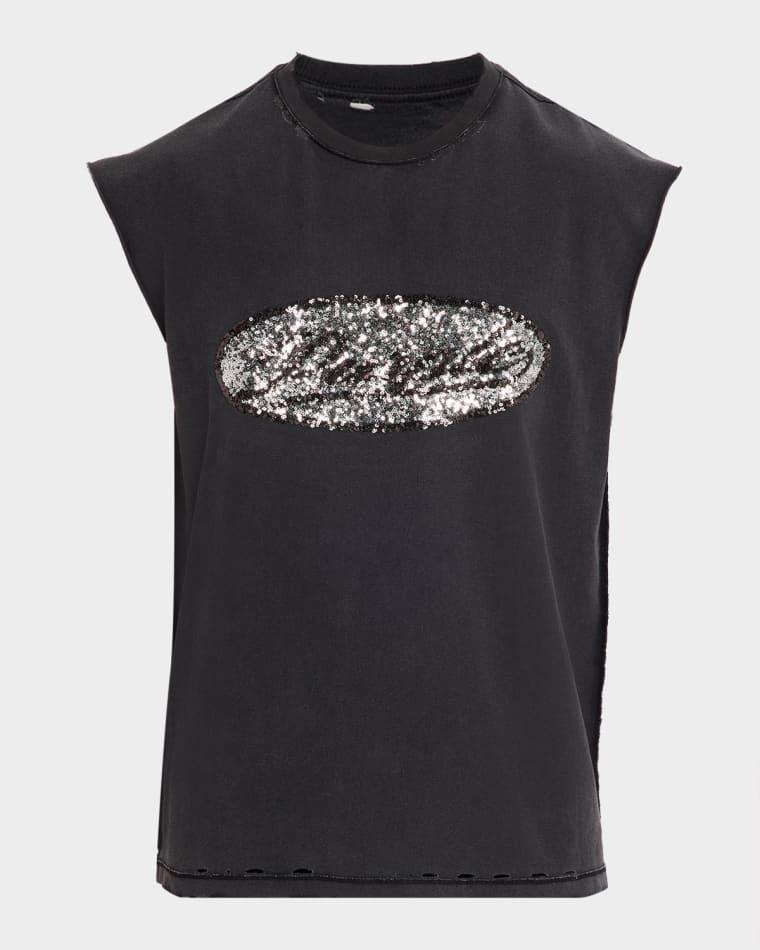 Men's Sequin-Logo Distressed Cotton Tank Top by PURPLE BRAND