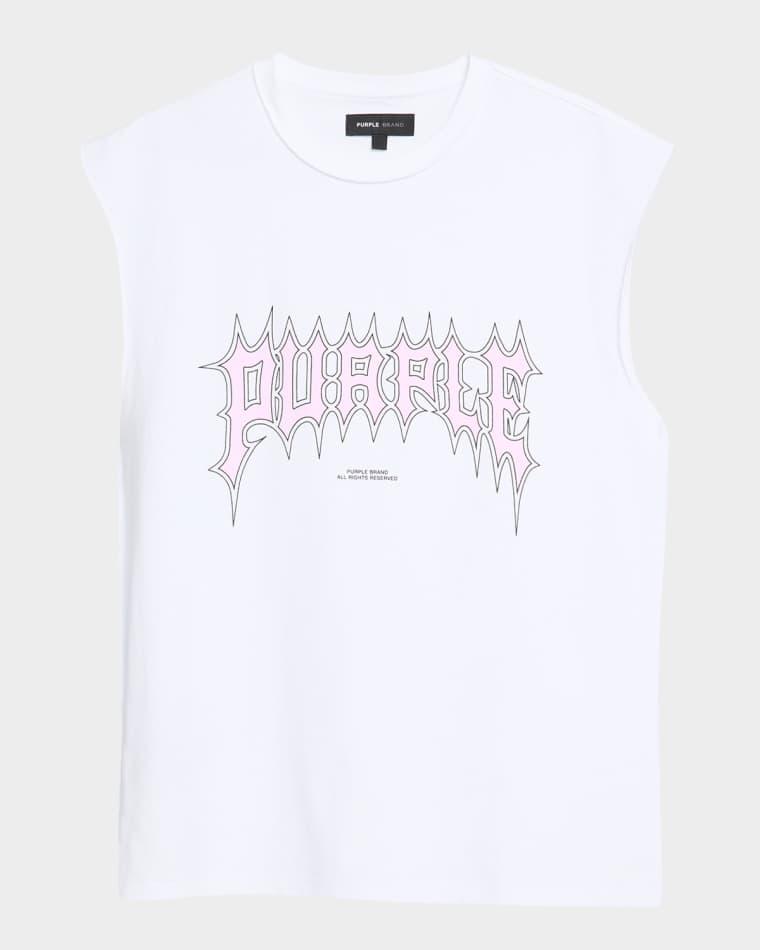 Men's Textured Jersey Sleeveless Logo Graphic T-Shirt by PURPLE BRAND