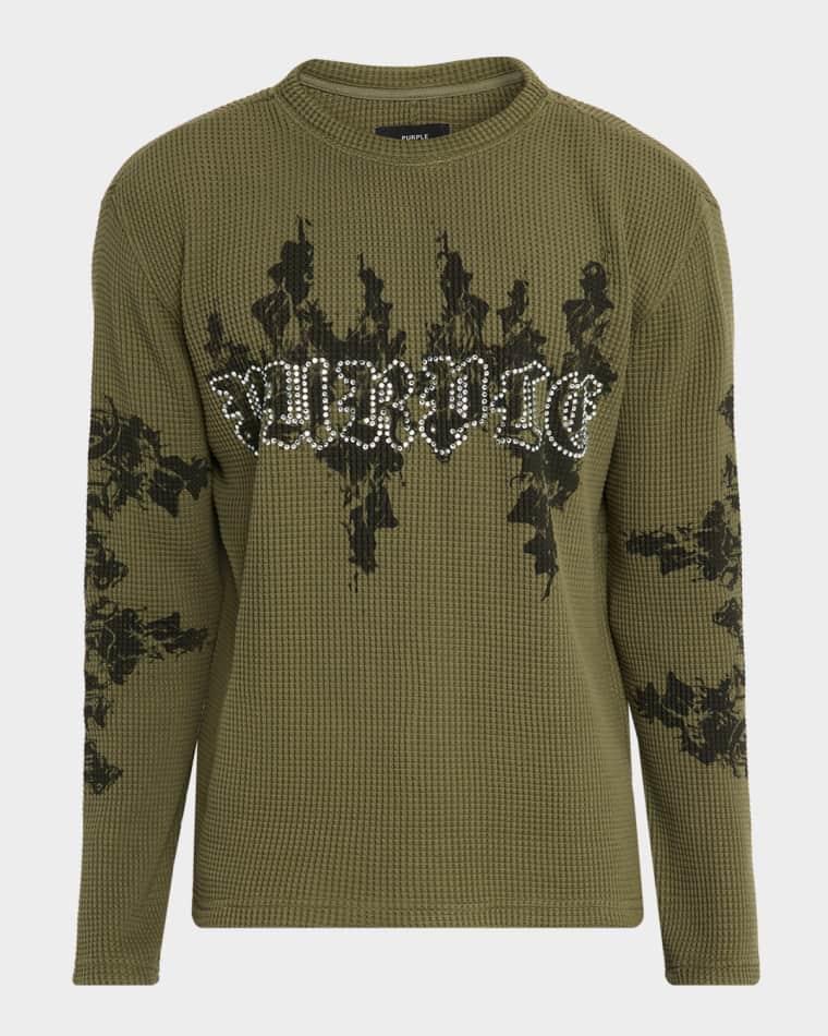 Men's Waffle Knit Crystal Logo Long-Sleeve T-Shirt by PURPLE BRAND