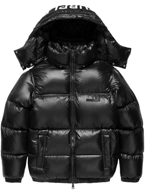 NYLON SNAP OFF HOOD PUFFER JACKET JET BLACK "Black" by PURPLE BRAND