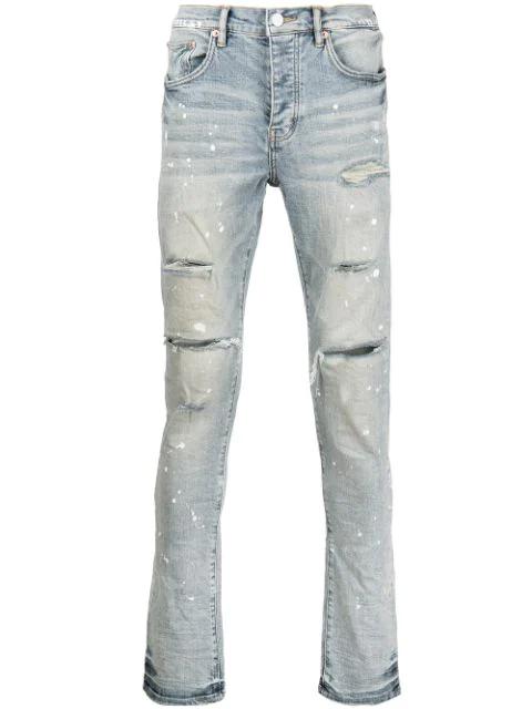 P001 paint splatter slim-fit jeans by PURPLE BRAND