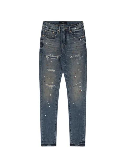 paint-splatter distressed jeans by PURPLE BRAND