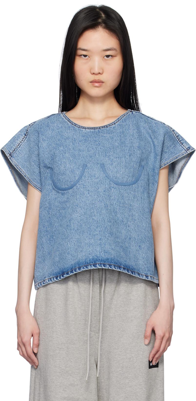 Blue Bra Point Sleeveless Denim Top by PUSHBUTTON