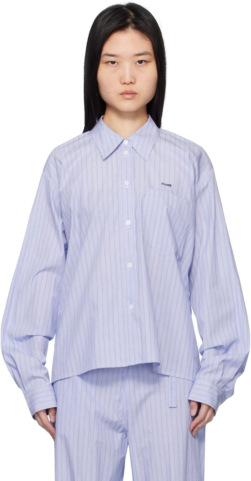 Blue Stripe Square Shape Shirt by PUSHBUTTON