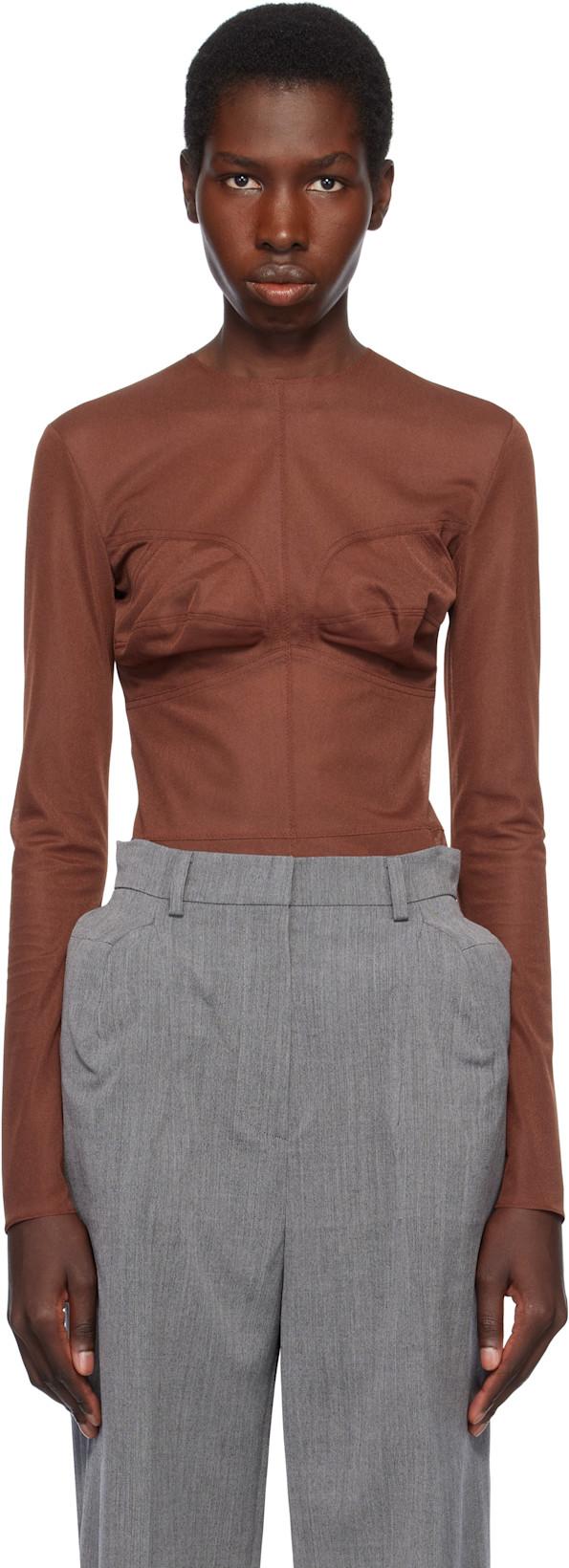 Brown Dummy Shaped Mesh Top by PUSHBUTTON