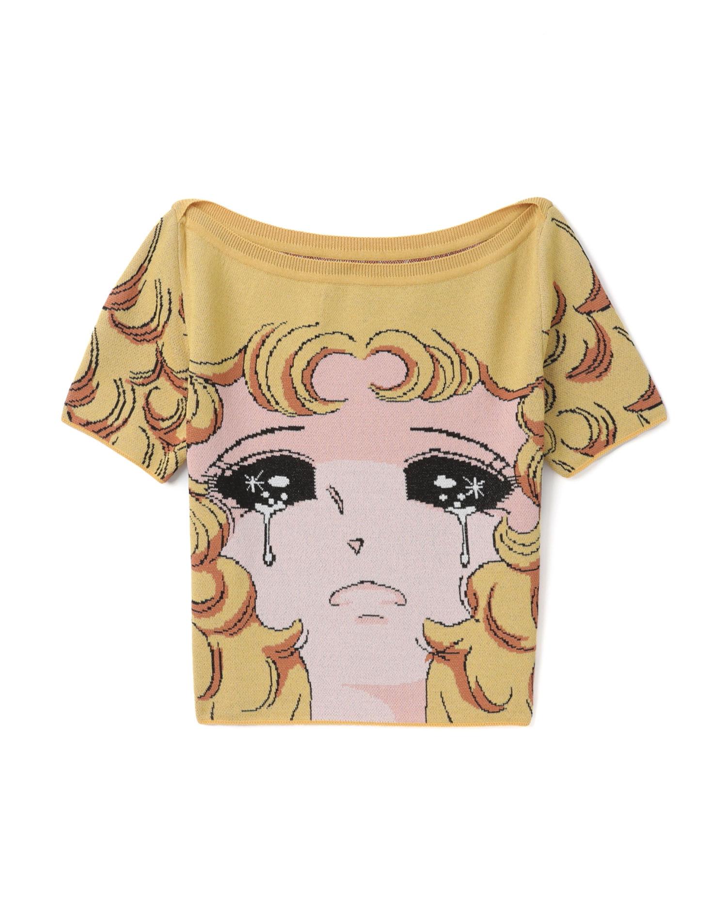 Crying girl boat neck knit top by PUSHBUTTON