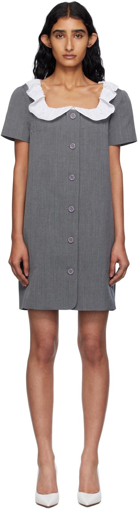 Gray Frilled Neck Minidress by PUSHBUTTON