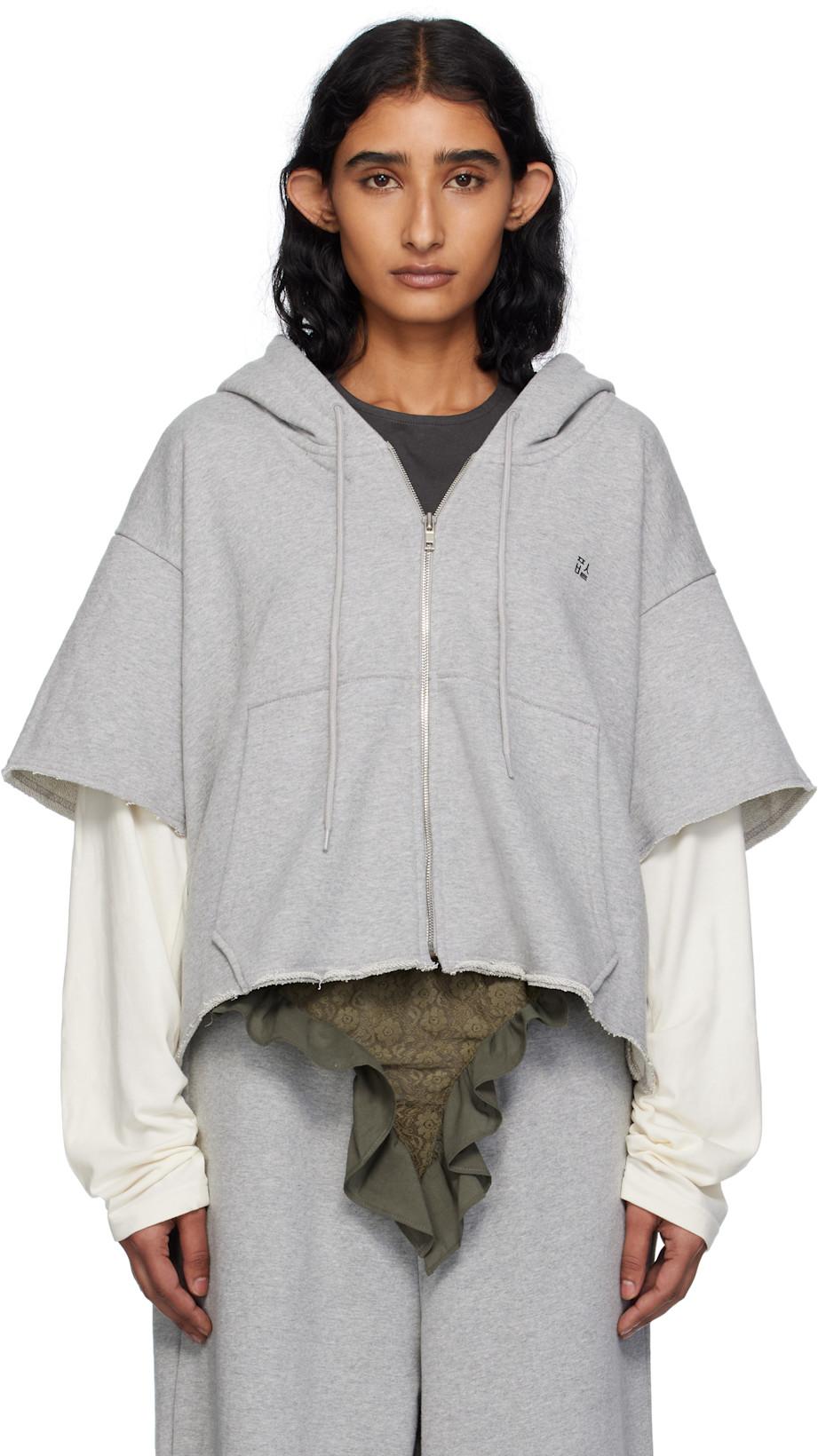 Gray Raw Edge Zip-Up Hoodie by PUSHBUTTON