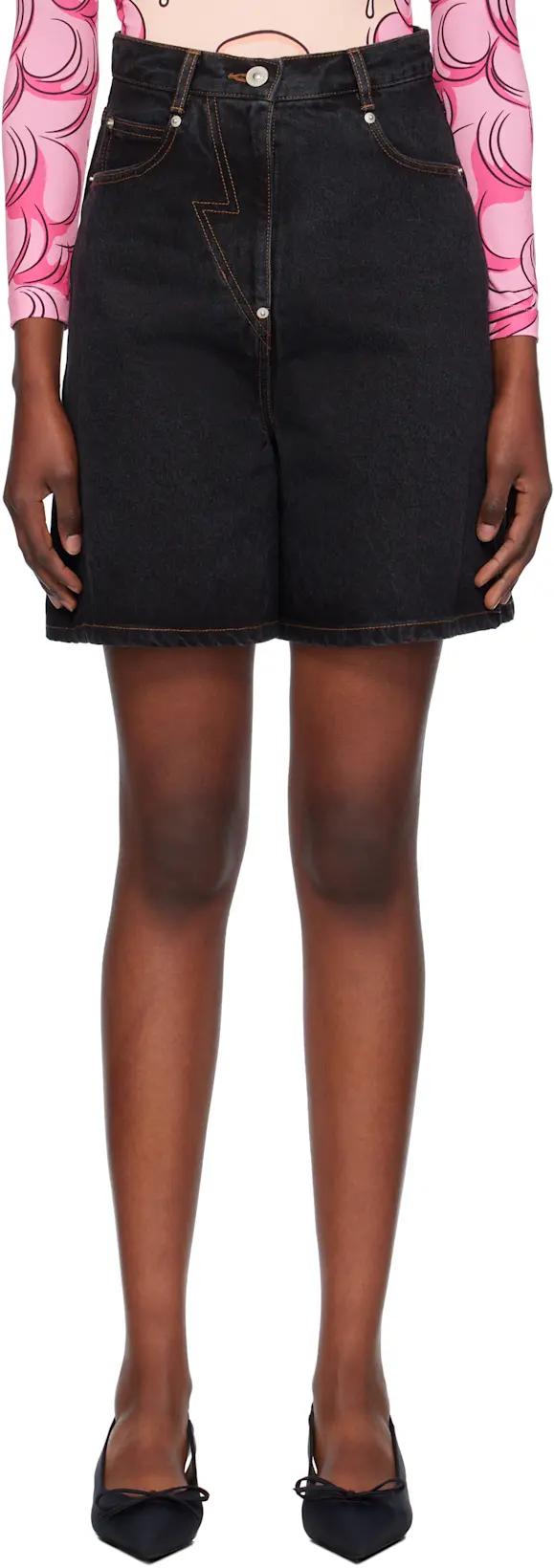 Navy Five-Pocket Denim Midi Skort by PUSHBUTTON