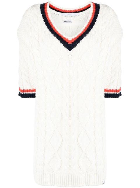 three-quarter sleeve cable-knit top by PUSHBUTTON