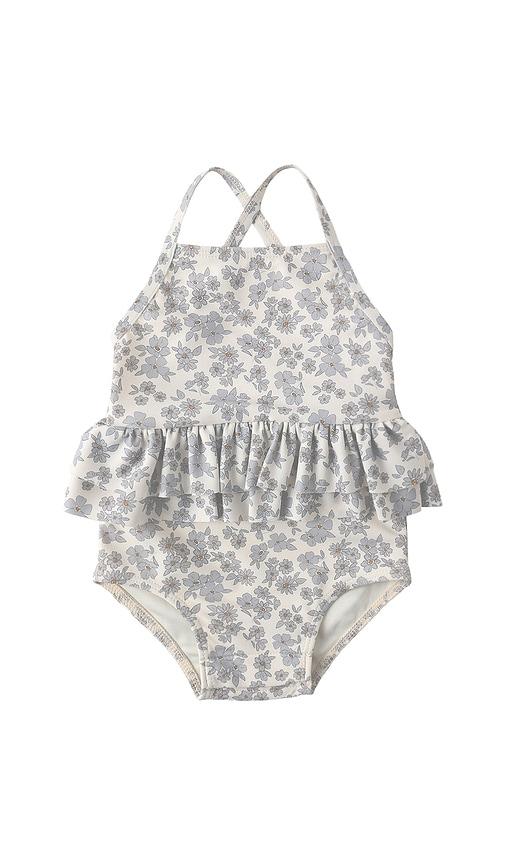 QUINCY MAE Ruffled One Piece Swimsuit in Cream,Blue by QUINCY MAE