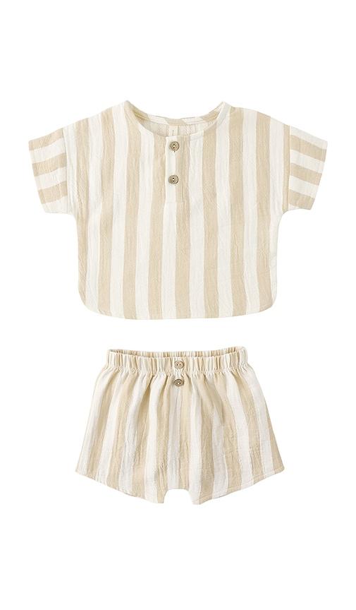 QUINCY MAE Woven Boxy Top & Short Set in Neutral by QUINCY MAE