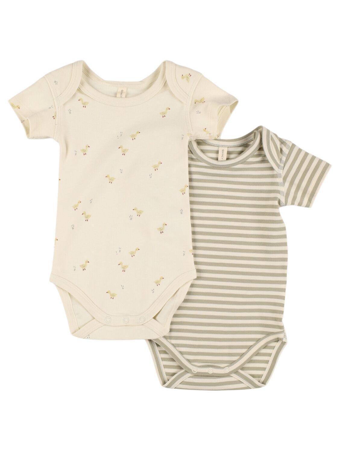 Set Of 2 Organic Cotton Bodysuits by QUINCY MAE