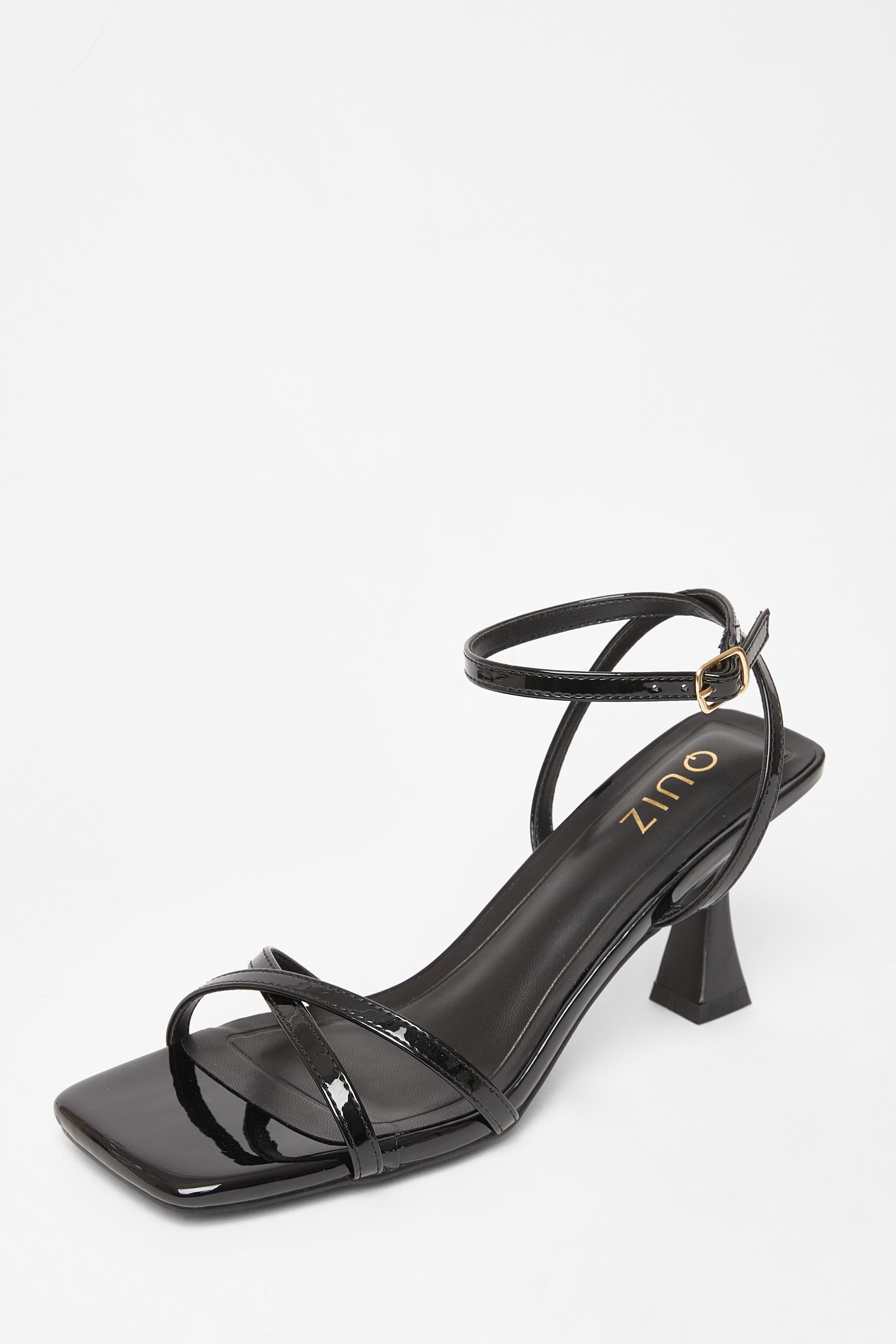 Black Cross Strap Flared Heels by QUIZ