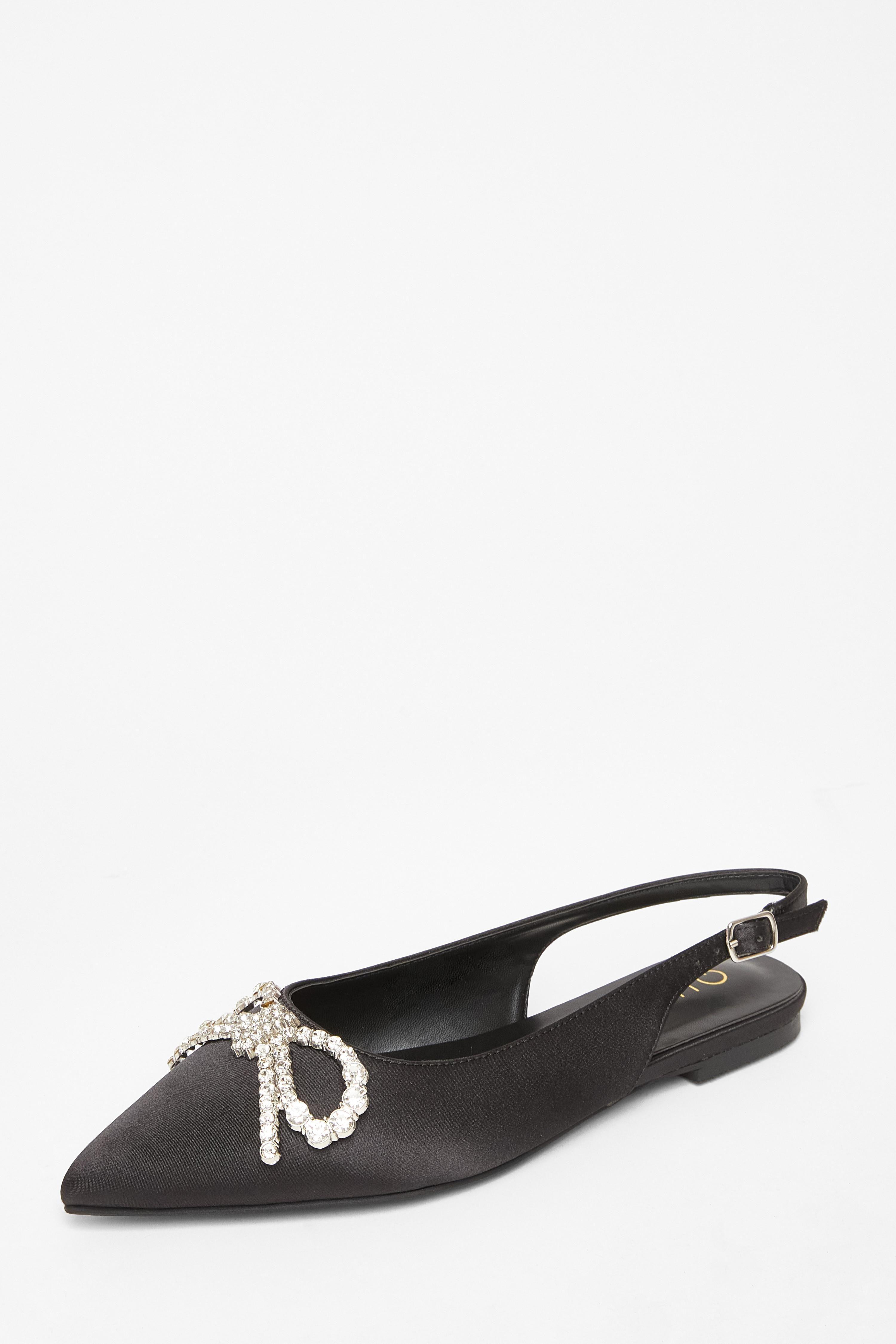 Black Diamante Bow Pumps by QUIZ
