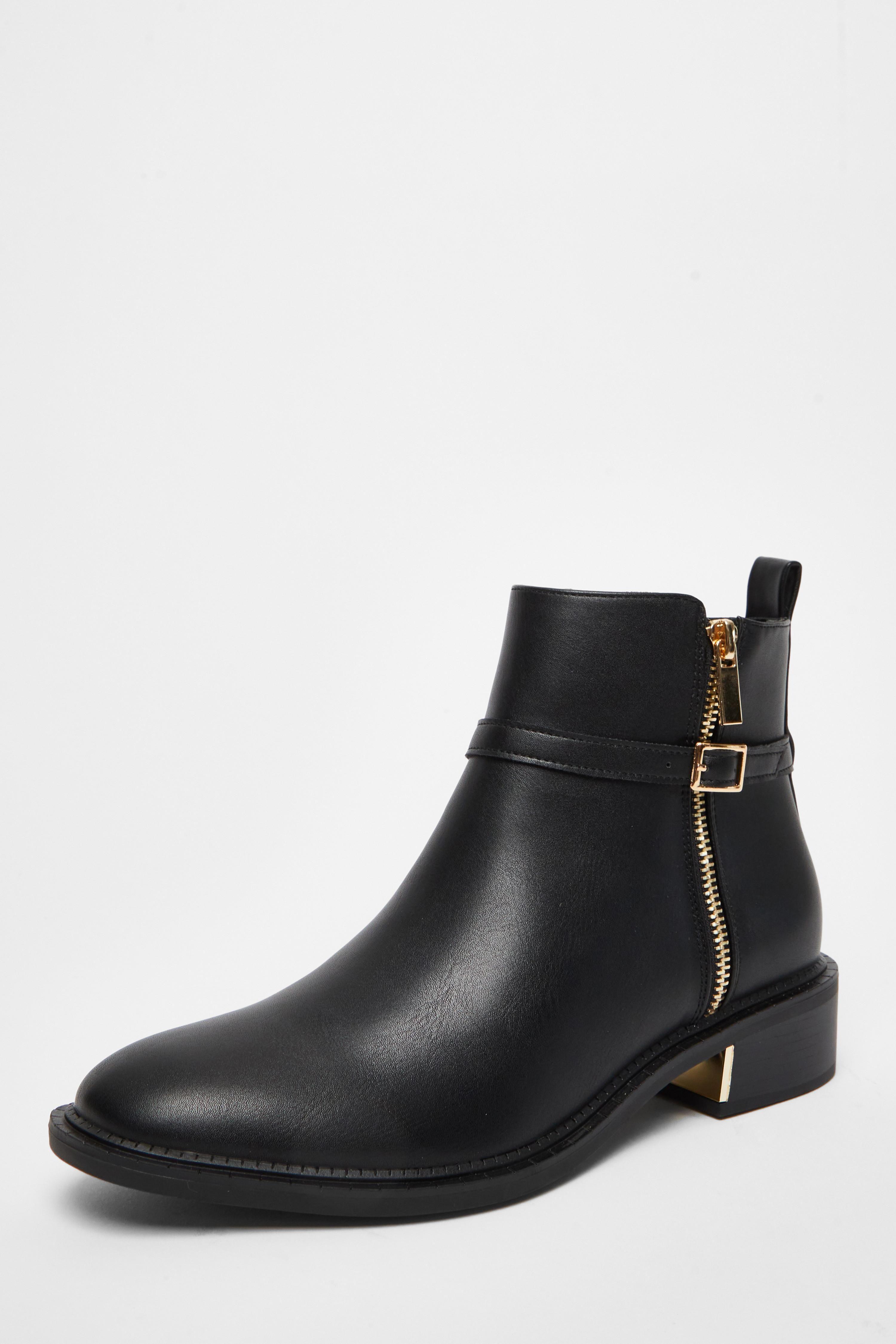 Black Faux Leather Ankle Boot by QUIZ