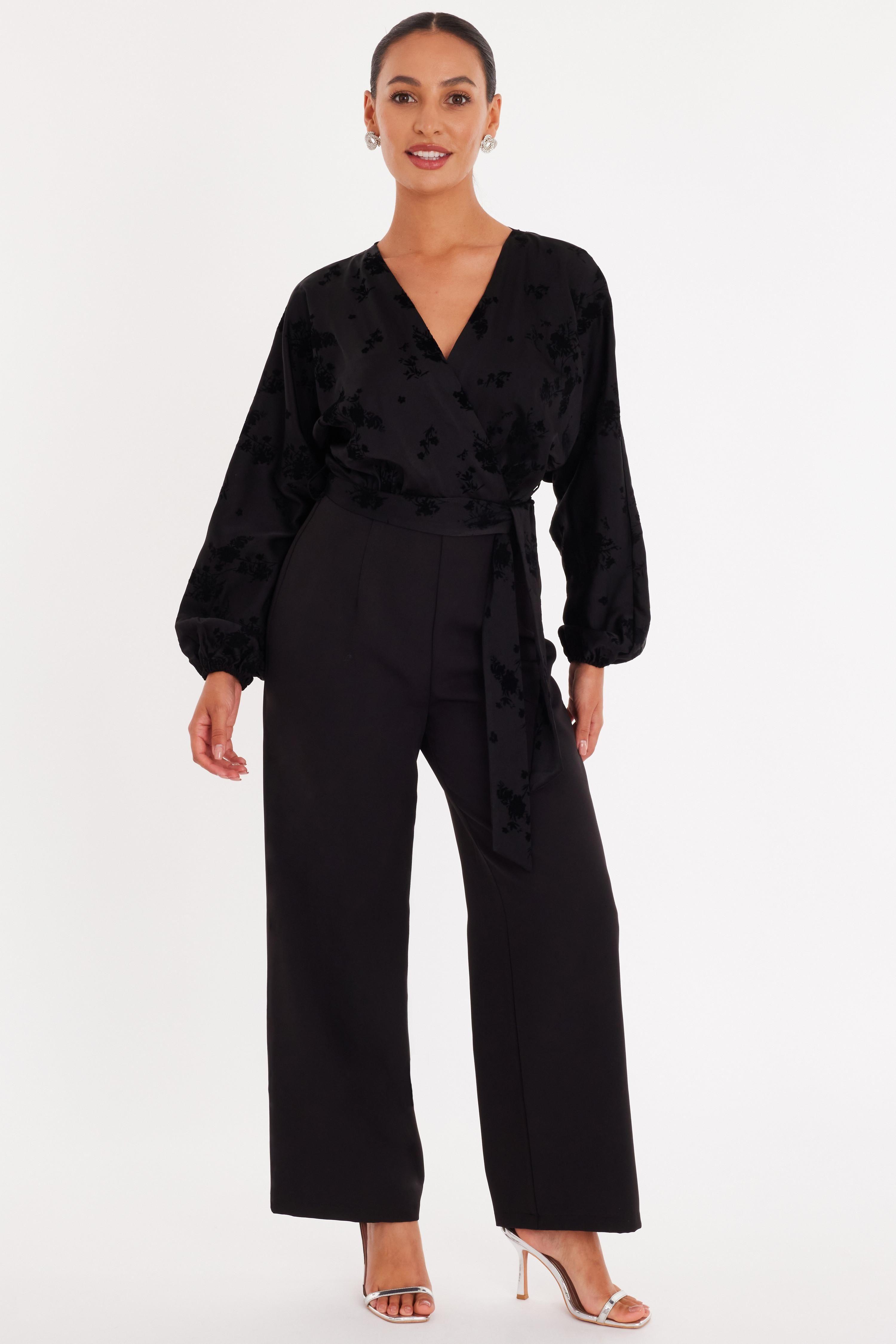 Black Petite Floral Bodice Jumpsuit by QUIZ