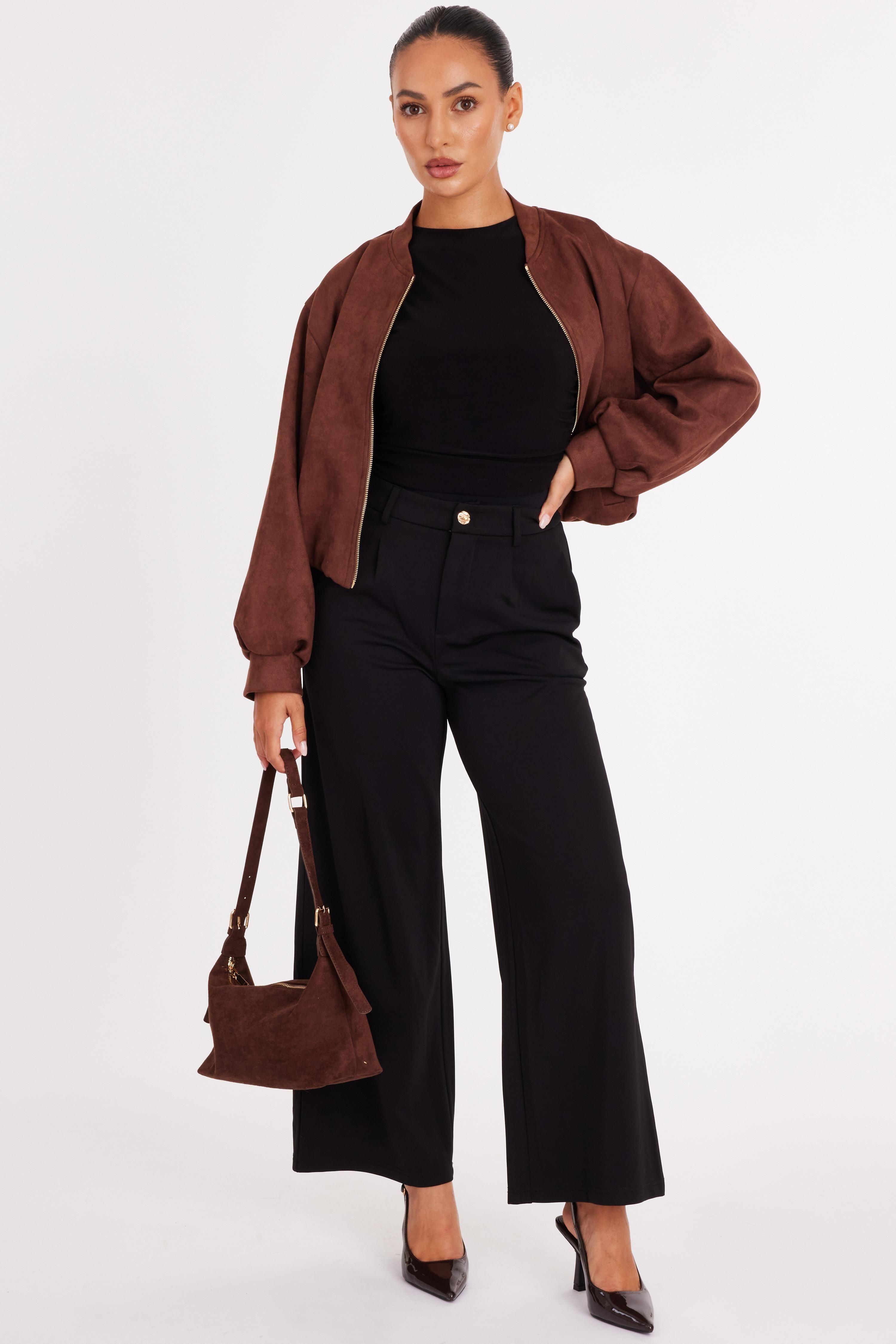 Black Petite High Waisted Trousers by QUIZ