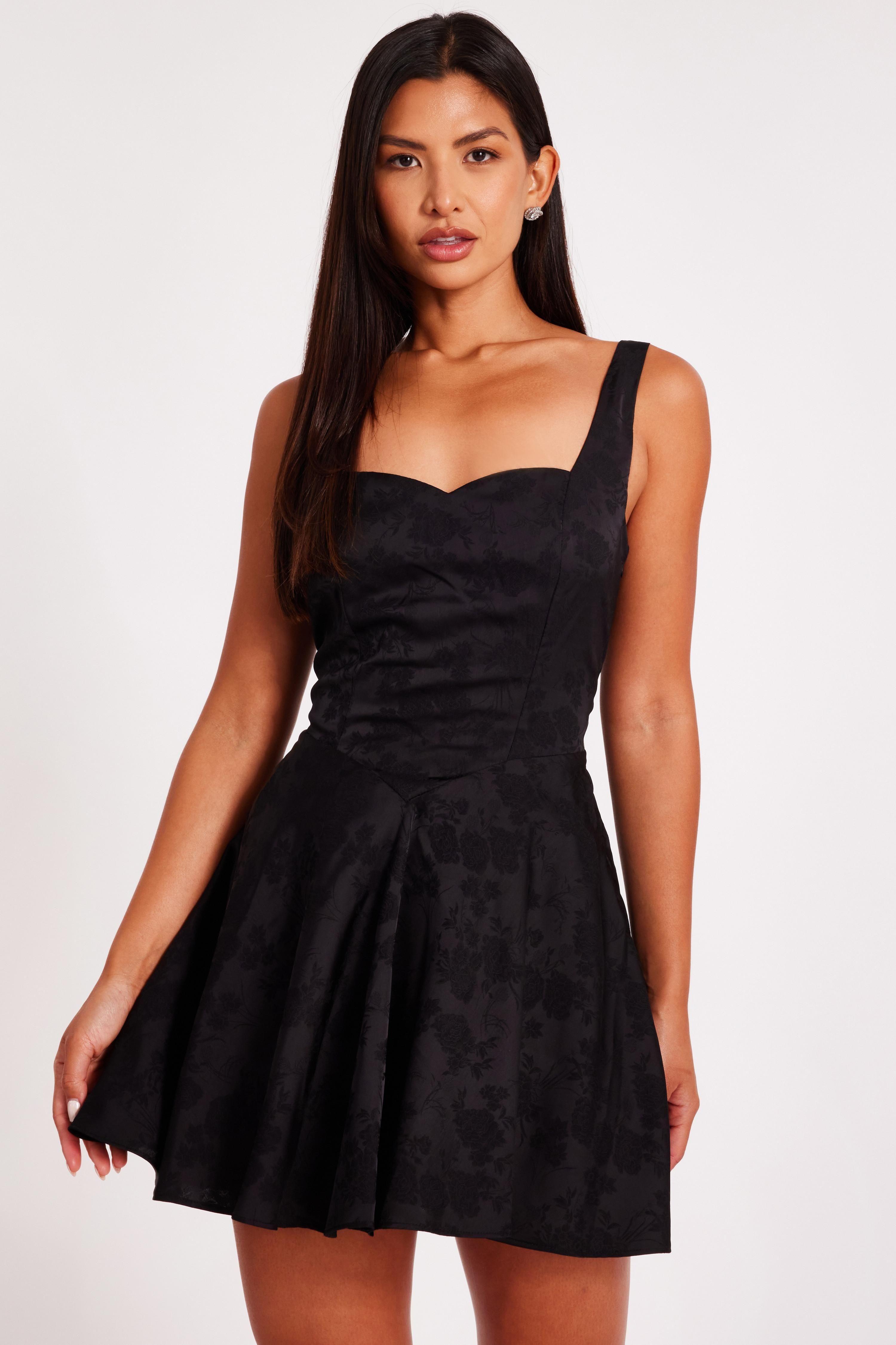 Black Satin Jacquard Mini Dress by QUIZ