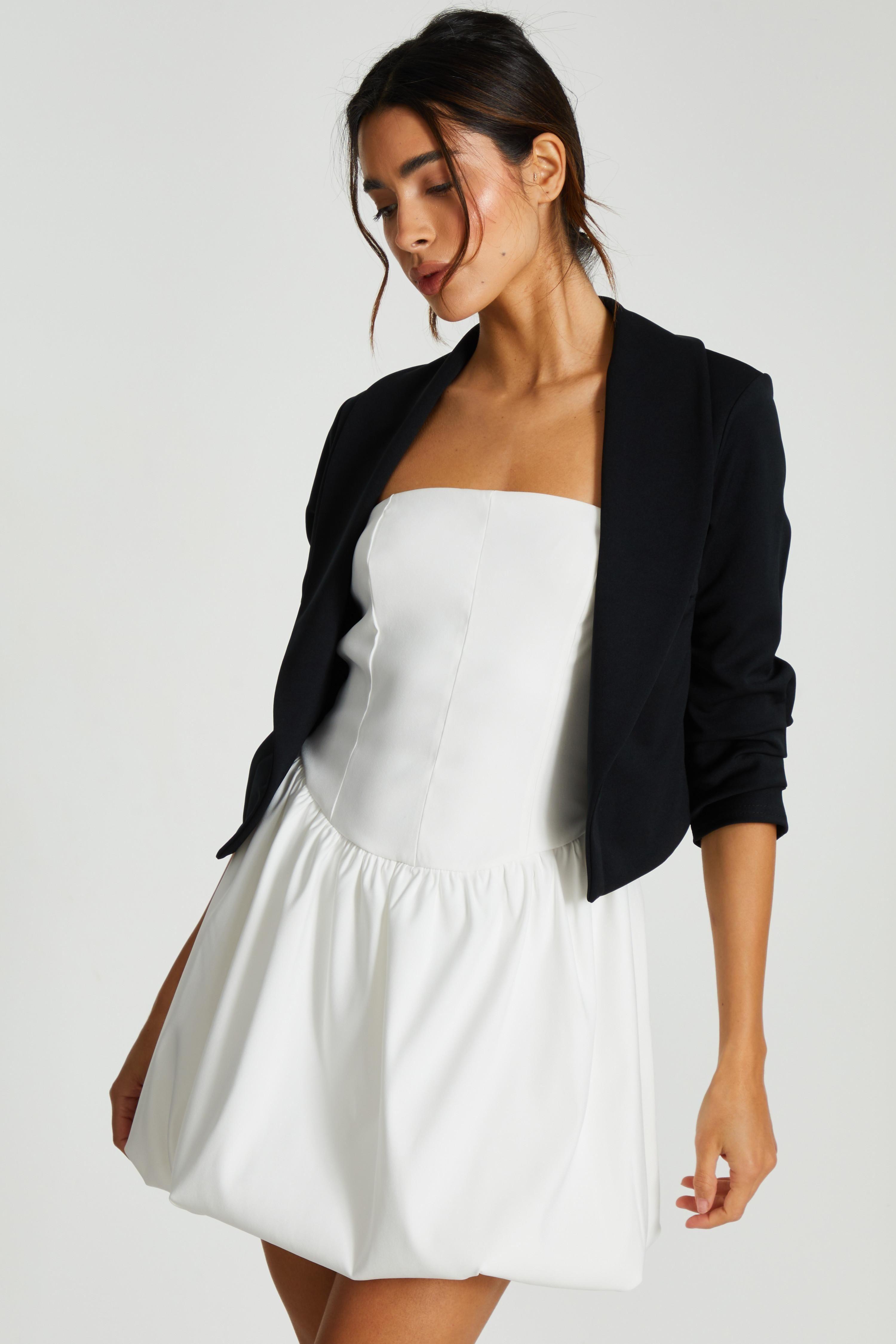 Black Shawl Collar Crop Jacket by QUIZ