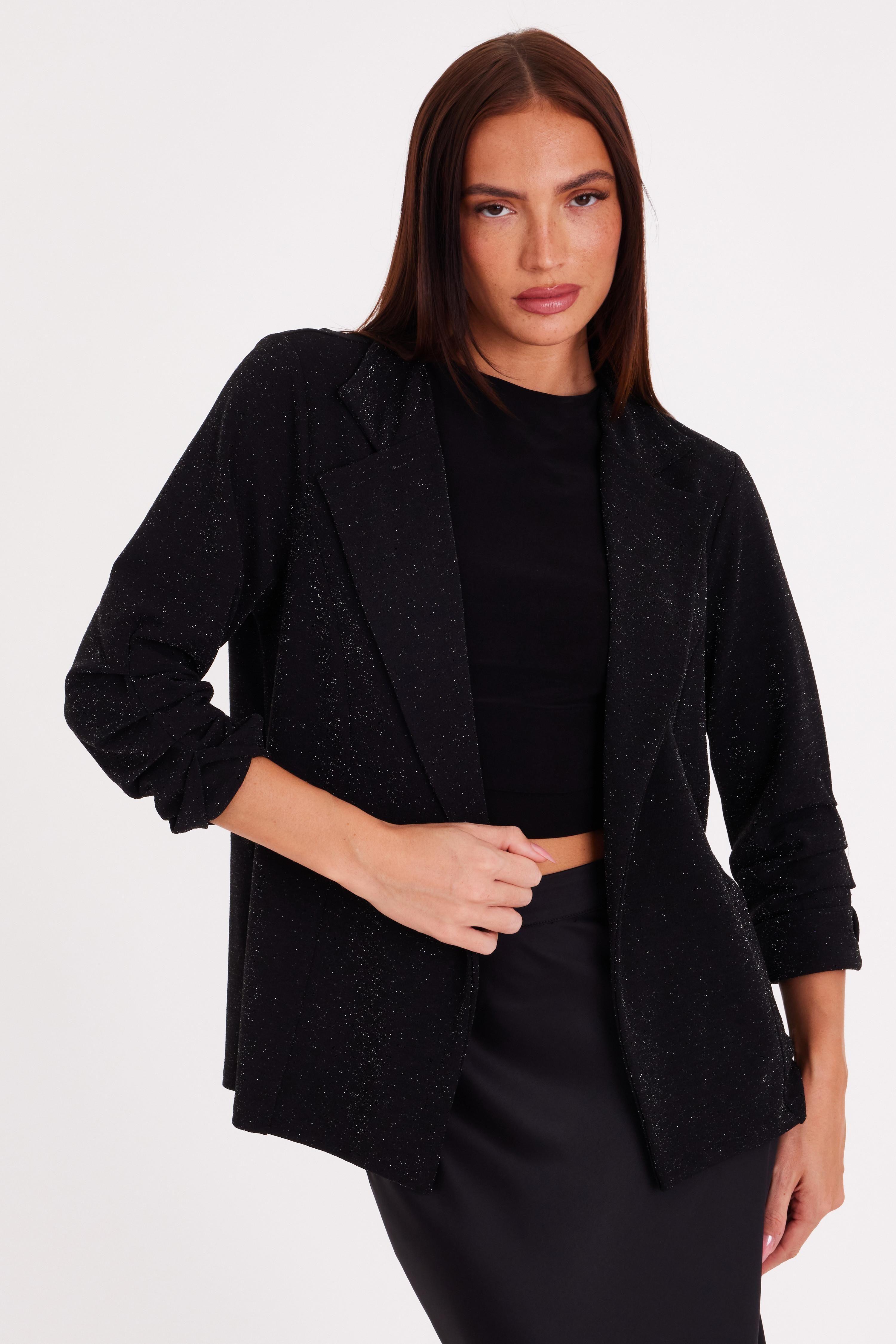 Black Velvet Cropped Blazer by QUIZ