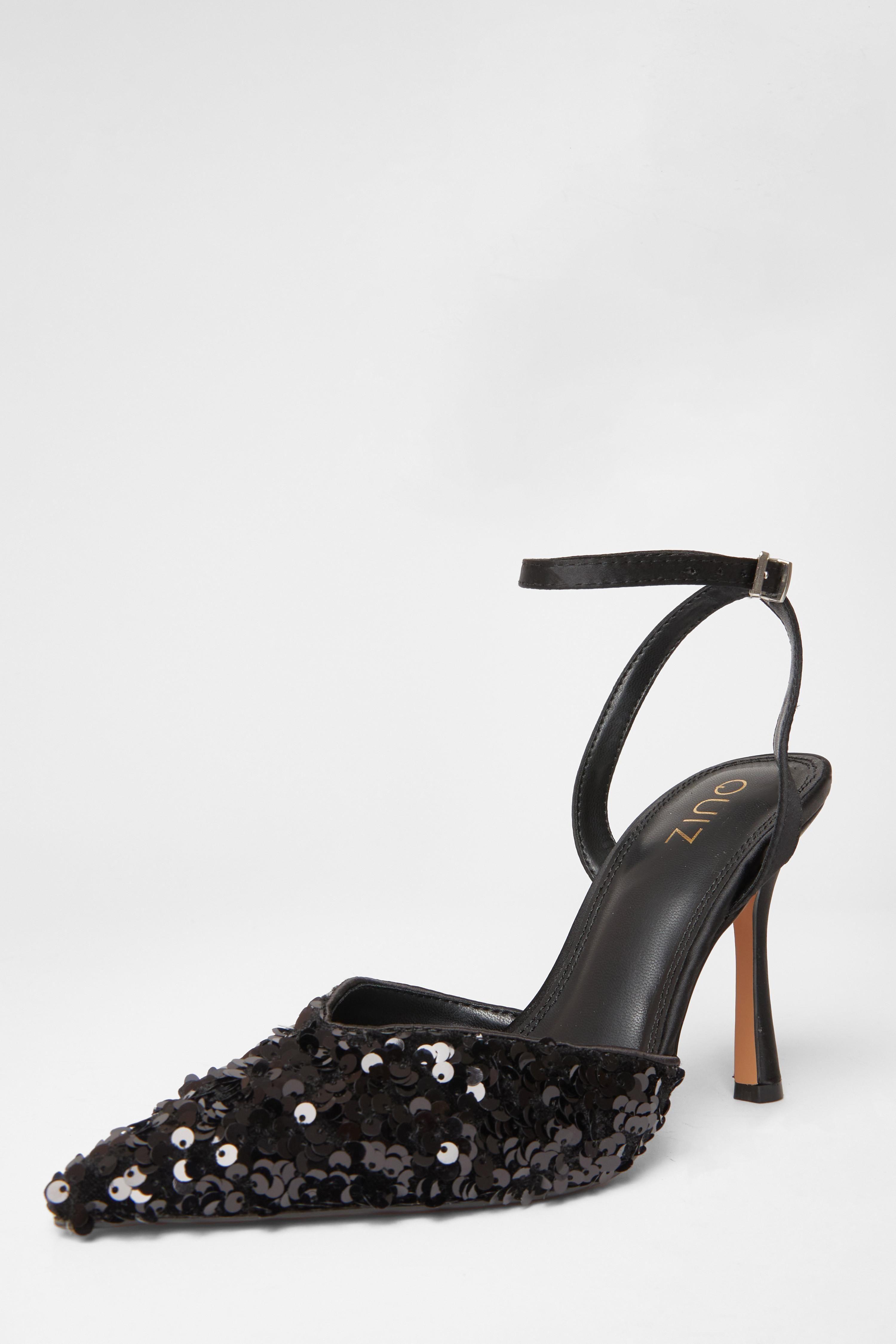 Black Velvet Sequin Court Heels by QUIZ