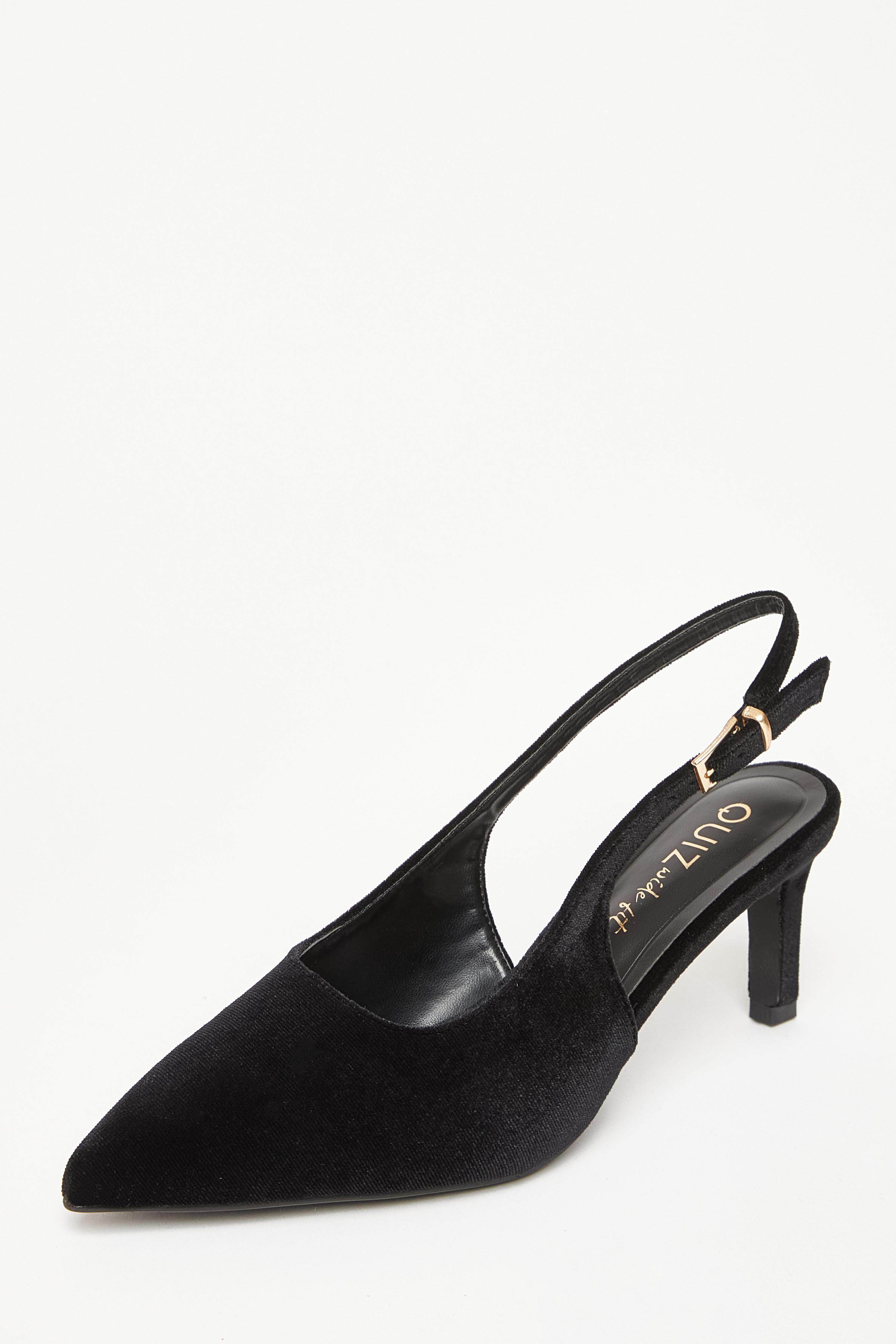 Black Wide Fit Slingback Court Heels by QUIZ