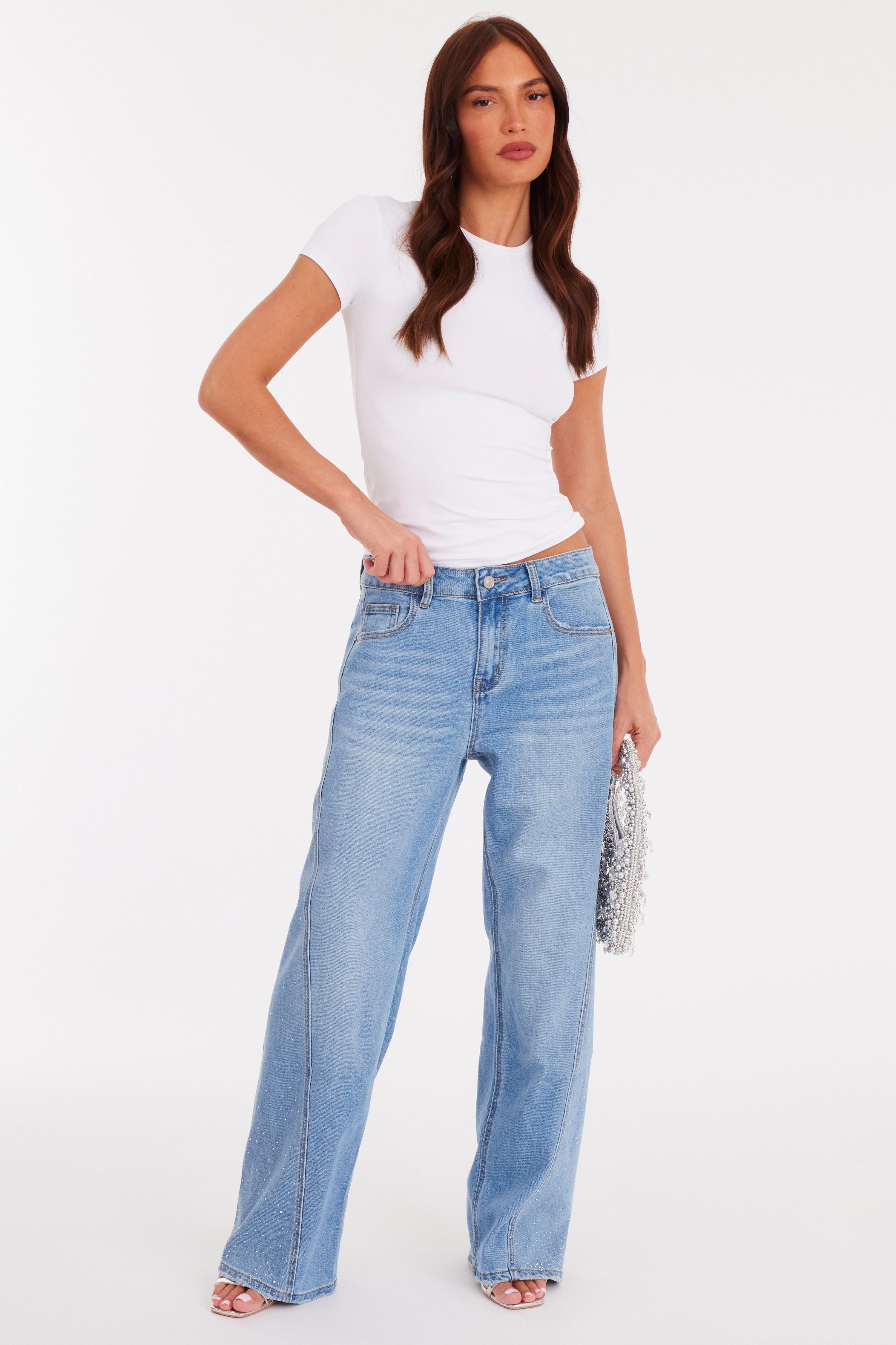 Blue Diamante Detail Jeans by QUIZ
