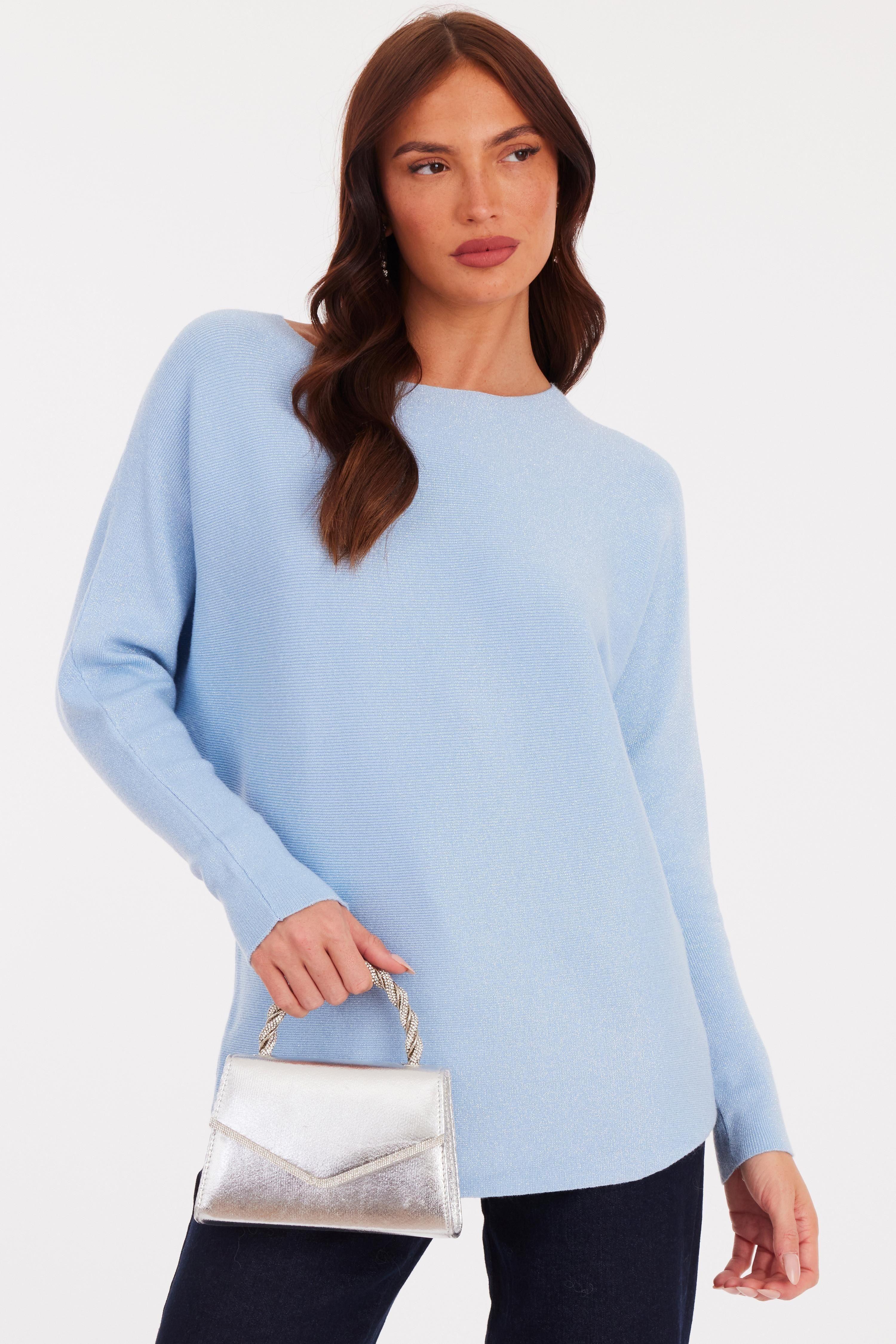 Blue Glitter Batwing Jumper by QUIZ