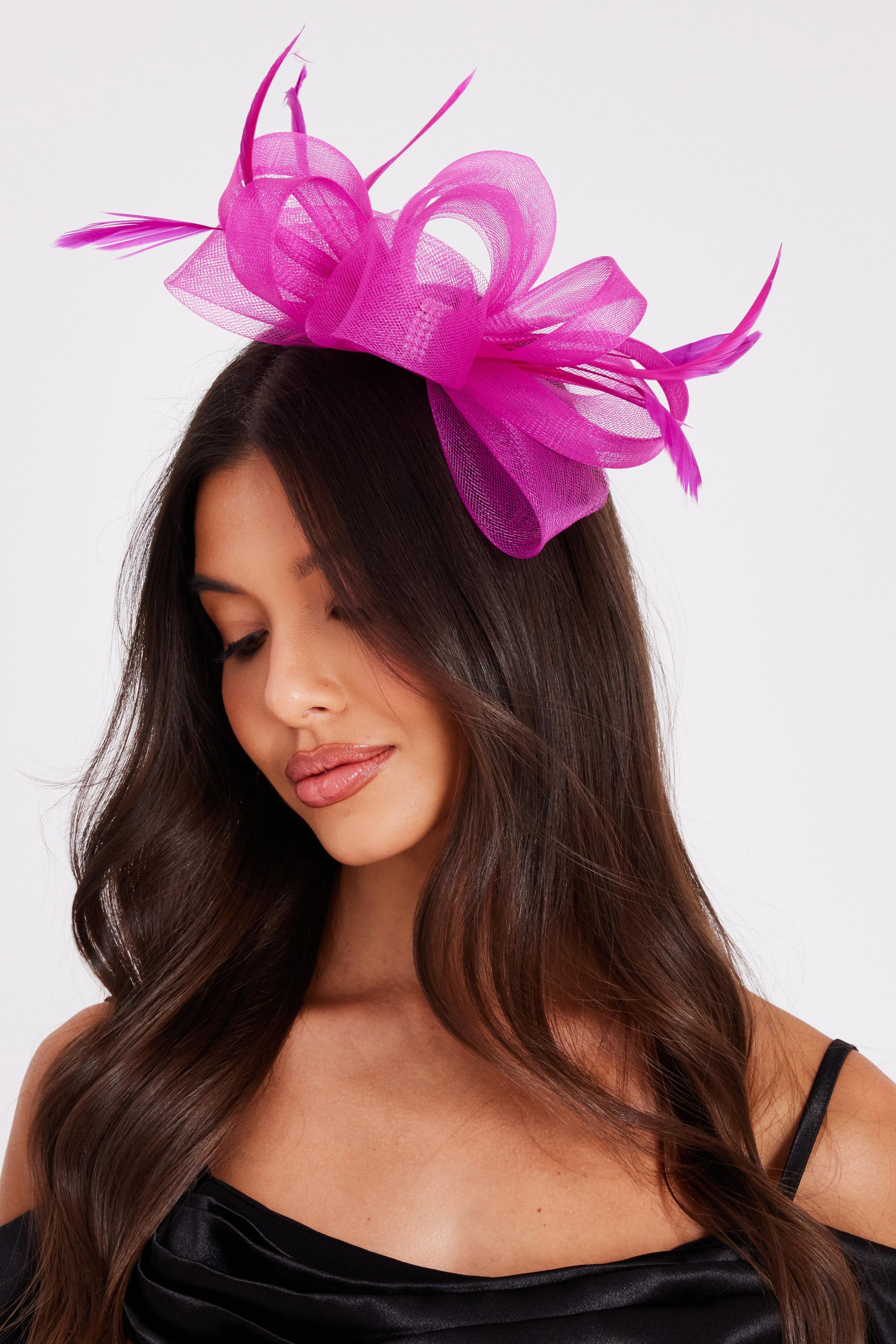 Bright Pink Diamante Bow Headband Fascinator by QUIZ