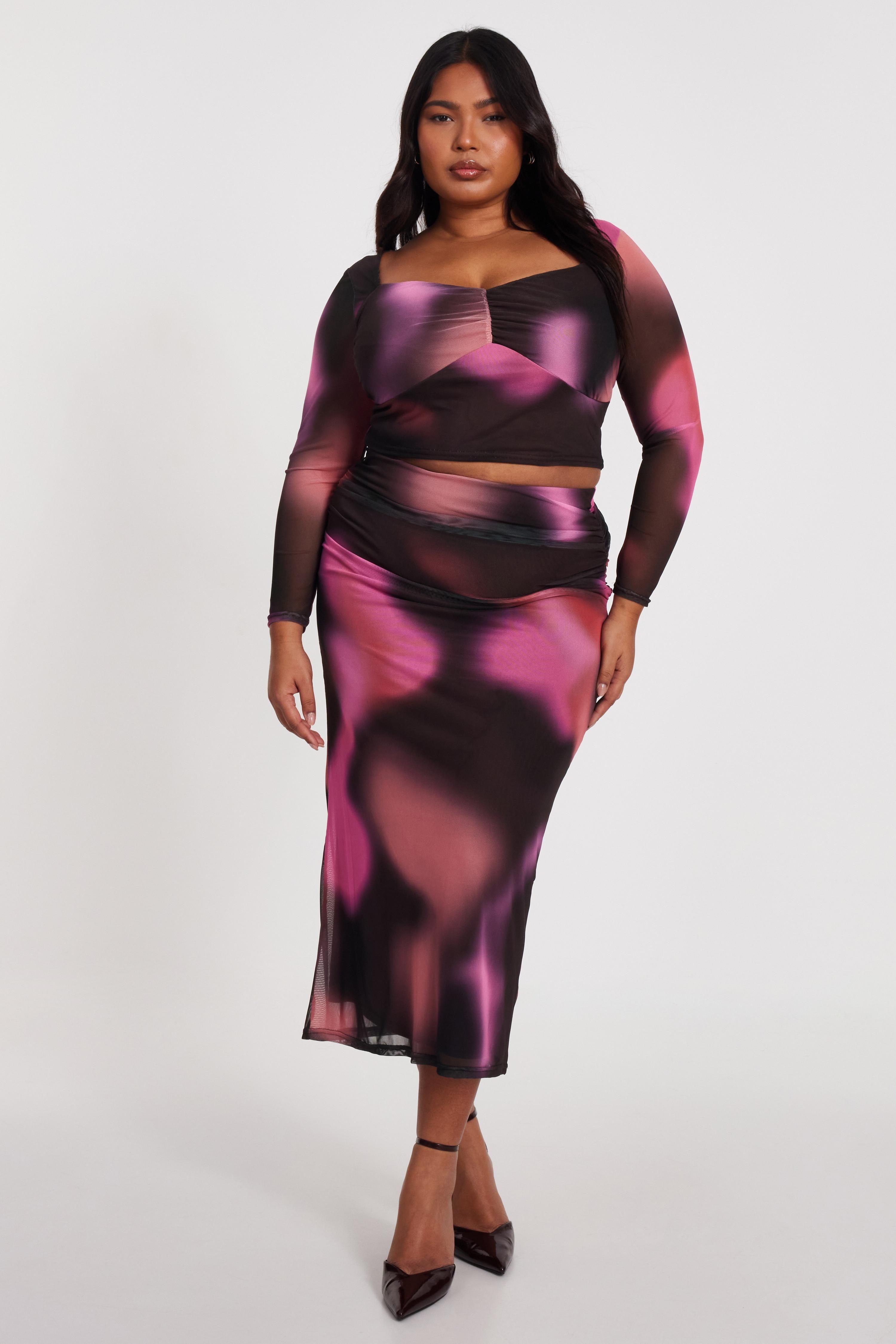 Brown Curve Marble Midaxi Skirt by QUIZ