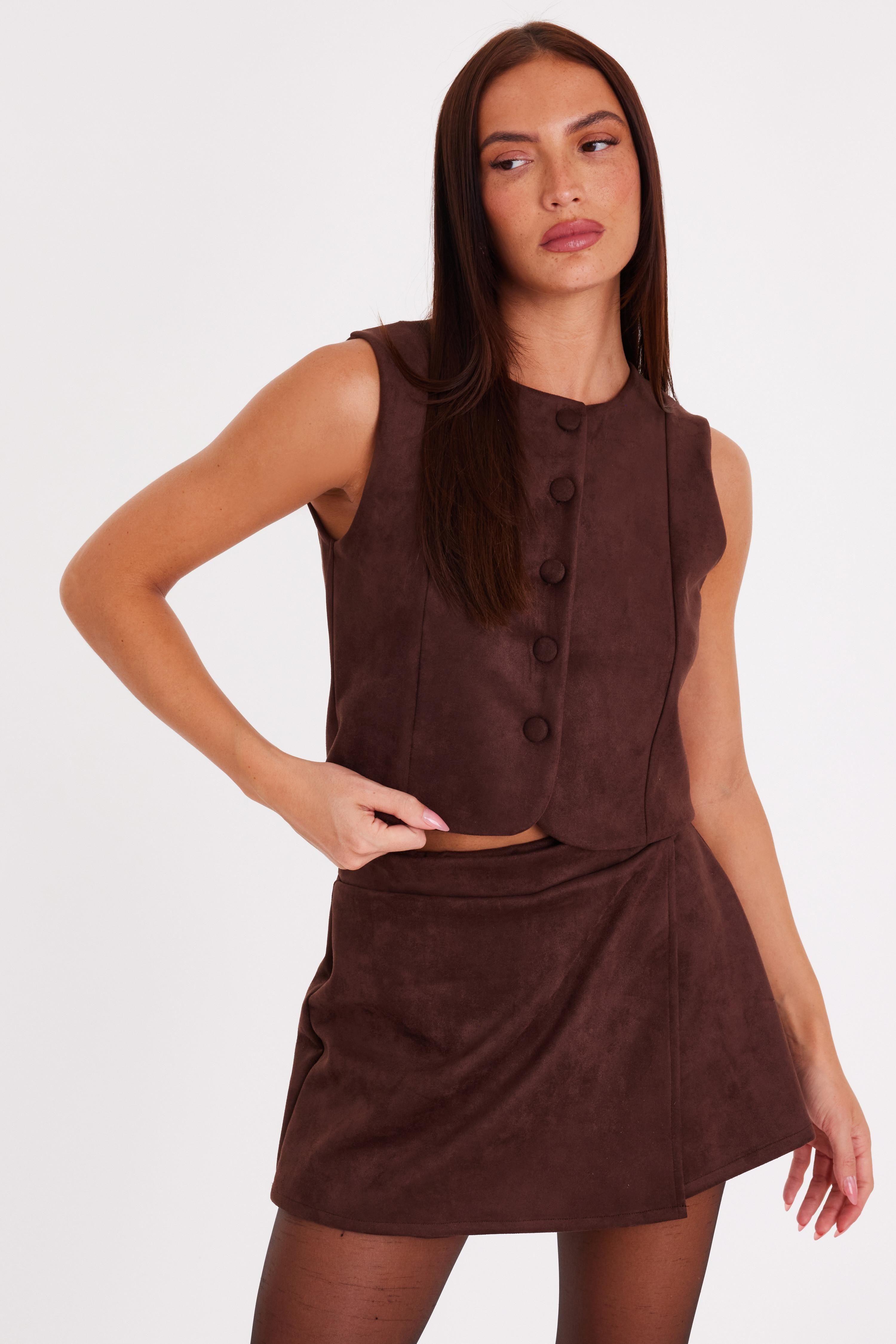 Brown Faux Suede Waistcoat by QUIZ