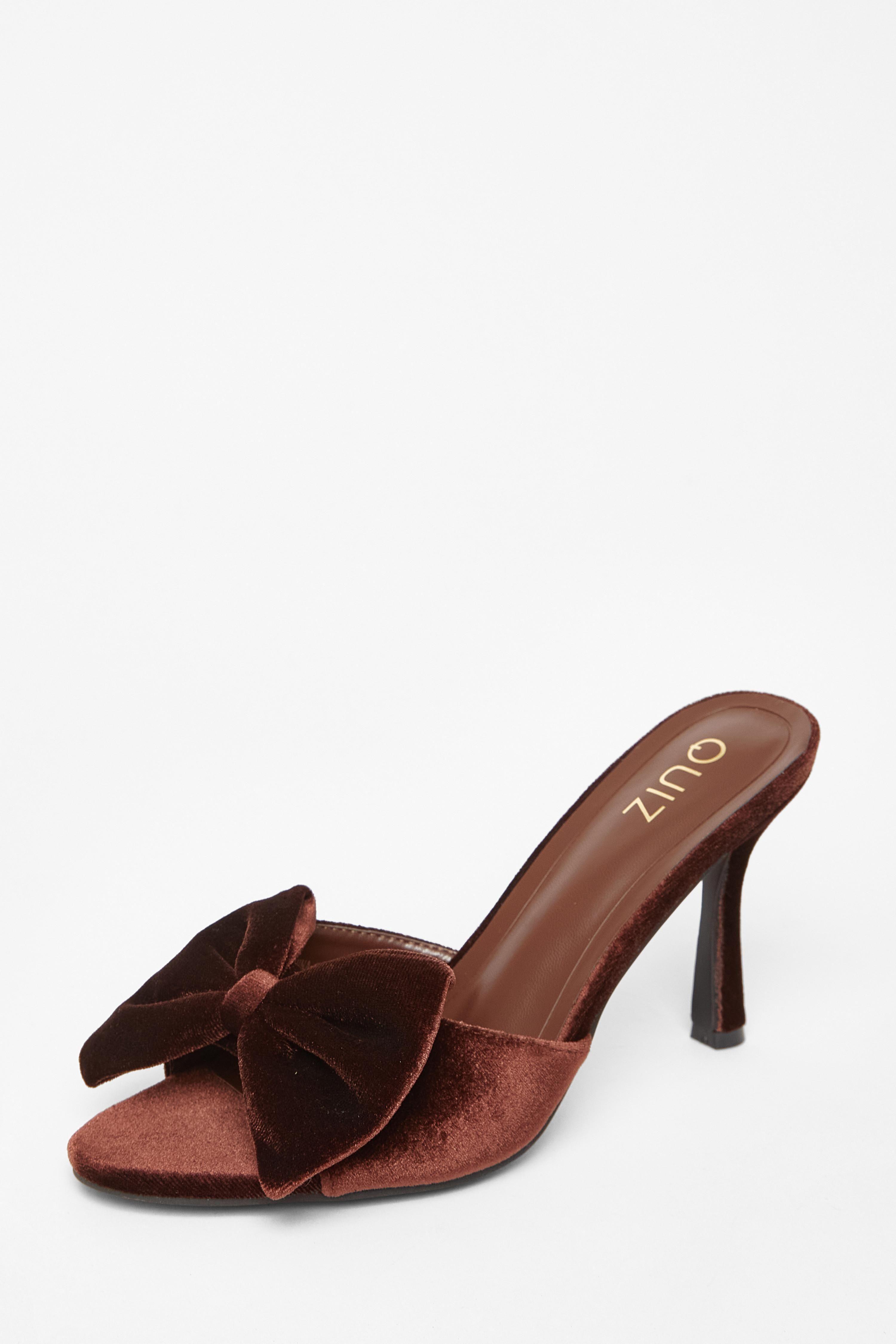 Brown Velvet Bow Mule Heels by QUIZ