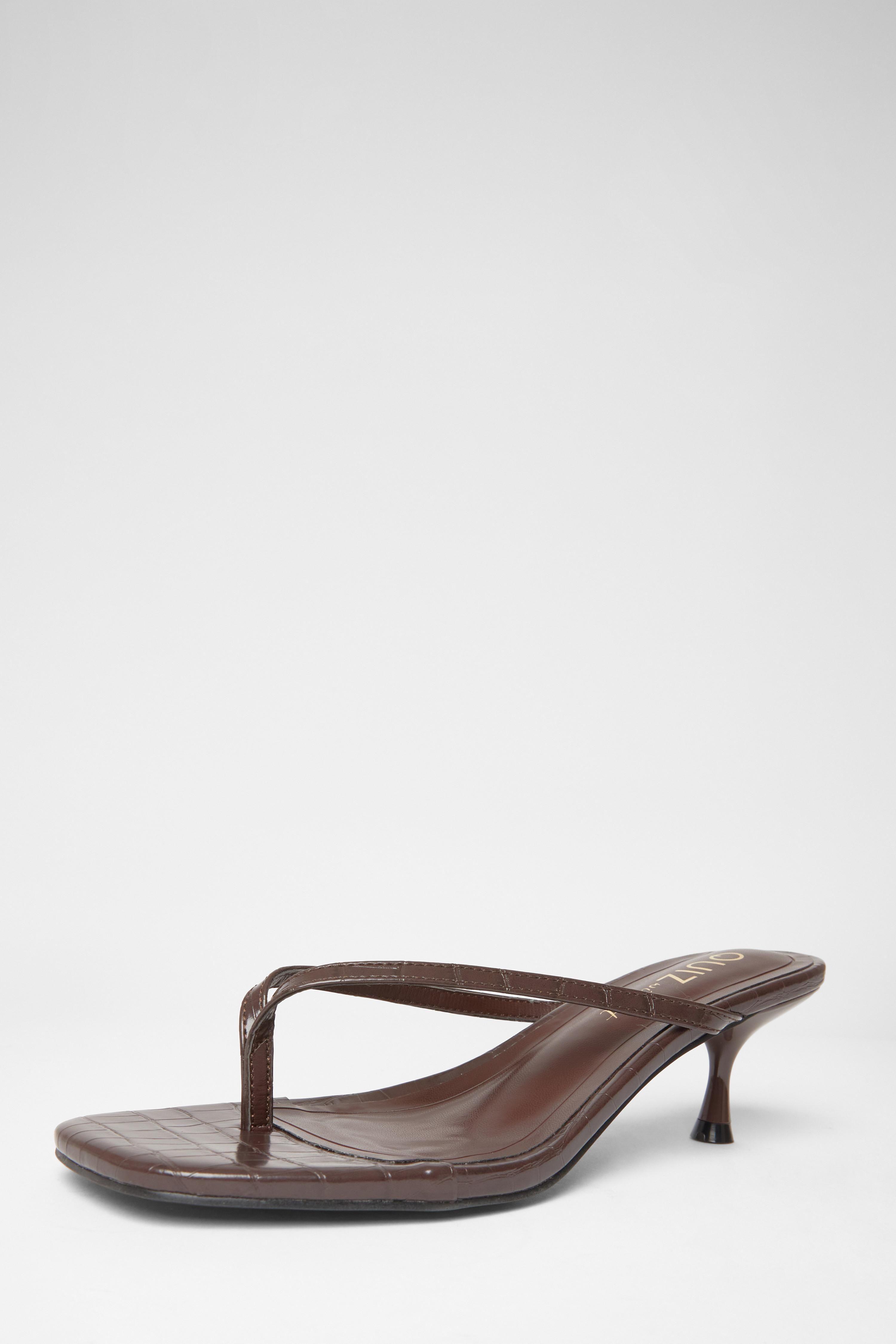 Brown Wide Fit Croc Toe Post Heels by QUIZ