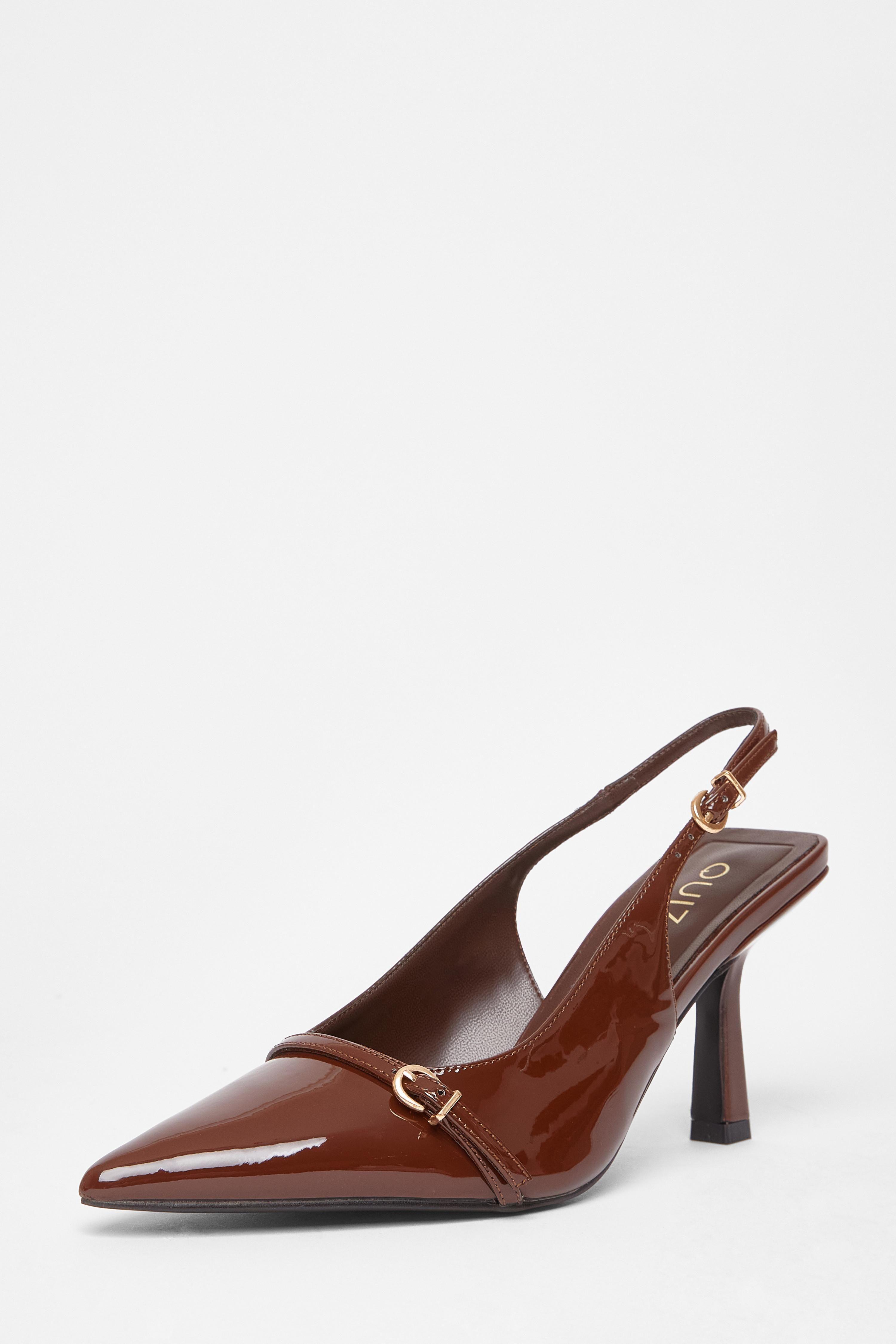 Brown Wide Fit Slingback Court Heels by QUIZ