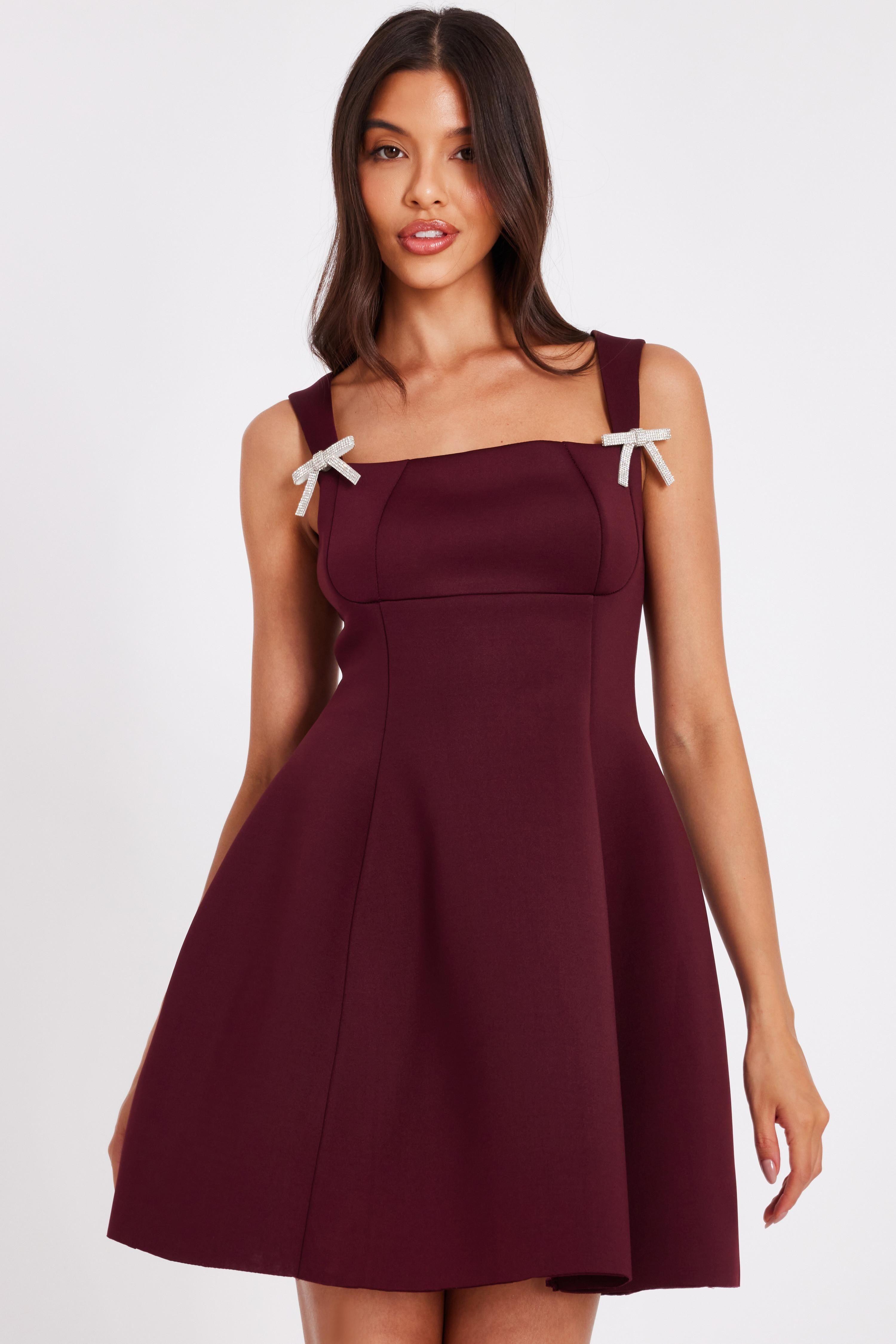 Burgundy A-Line Mini Dress by QUIZ