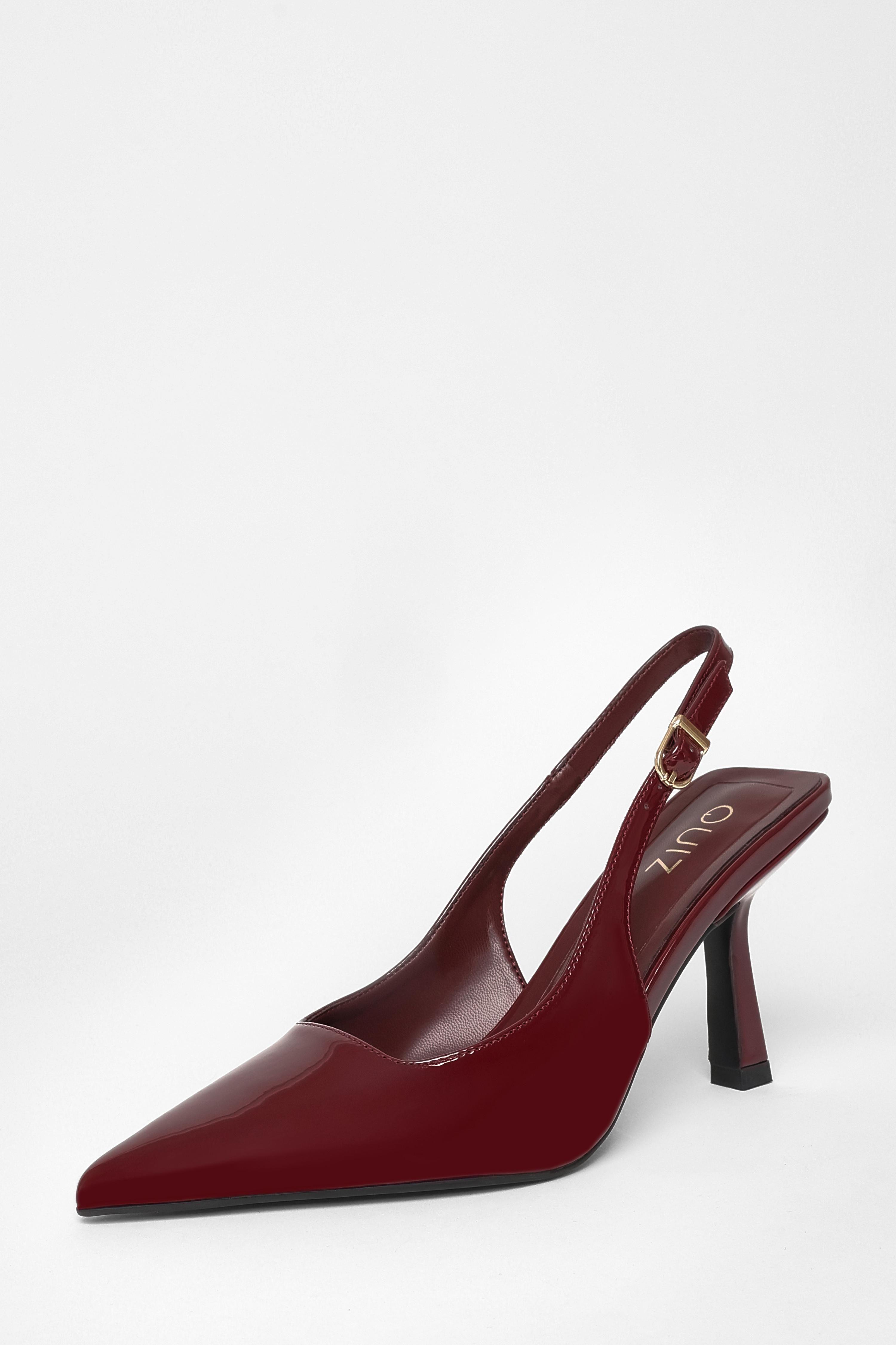 Burgundy Faux Leather Court Heels by QUIZ