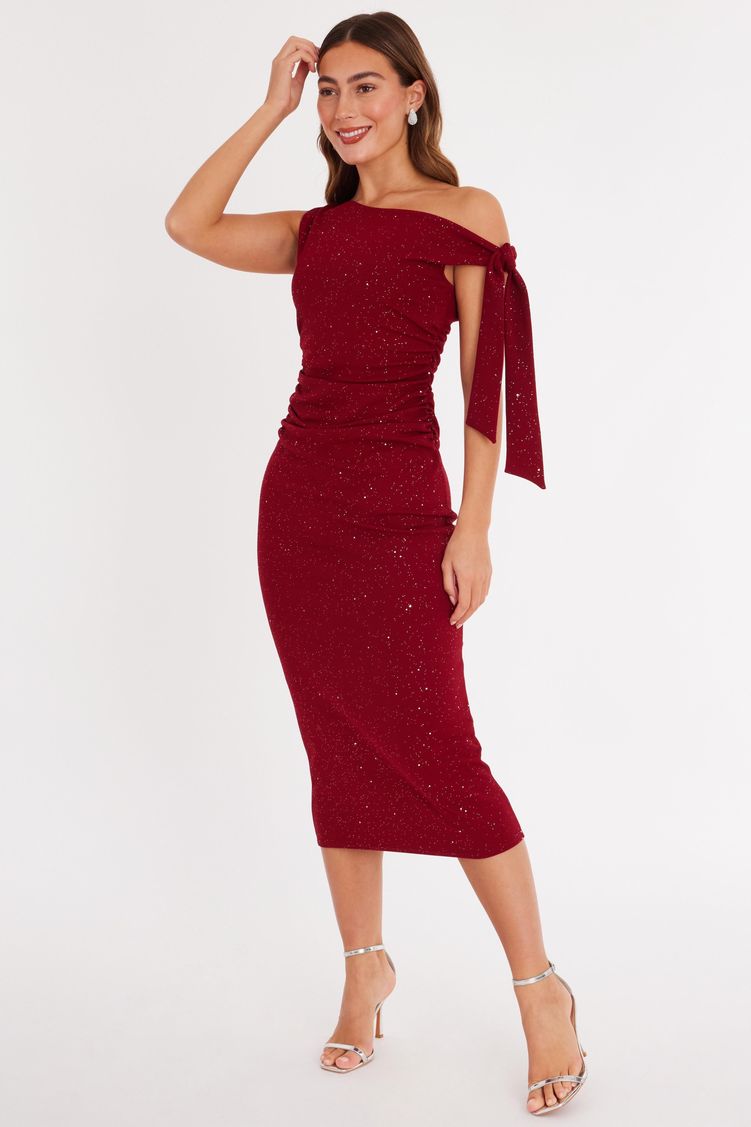 Burgundy Glitter Midaxi Dress by QUIZ