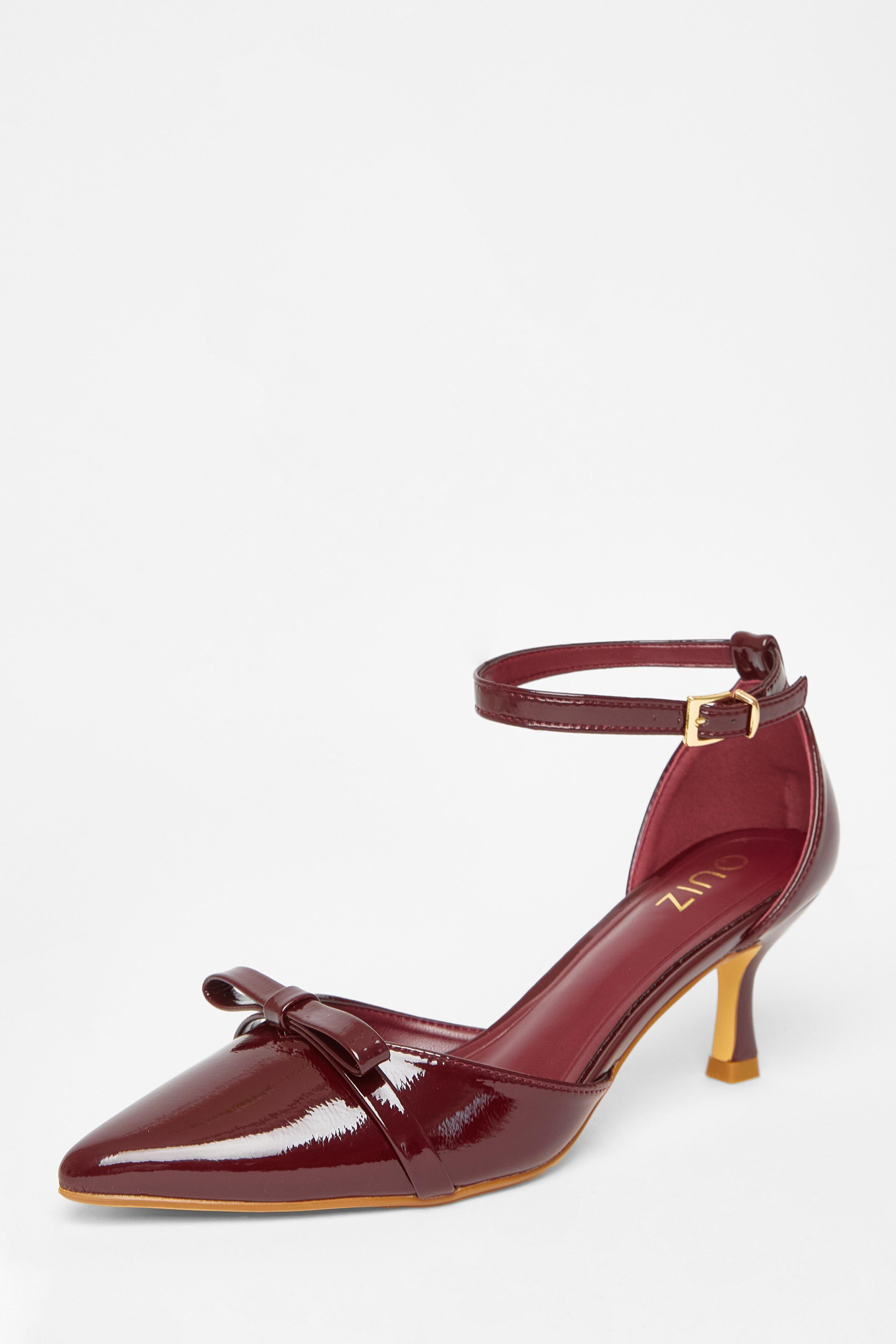 Burgundy Patent Bow Court Heels by QUIZ