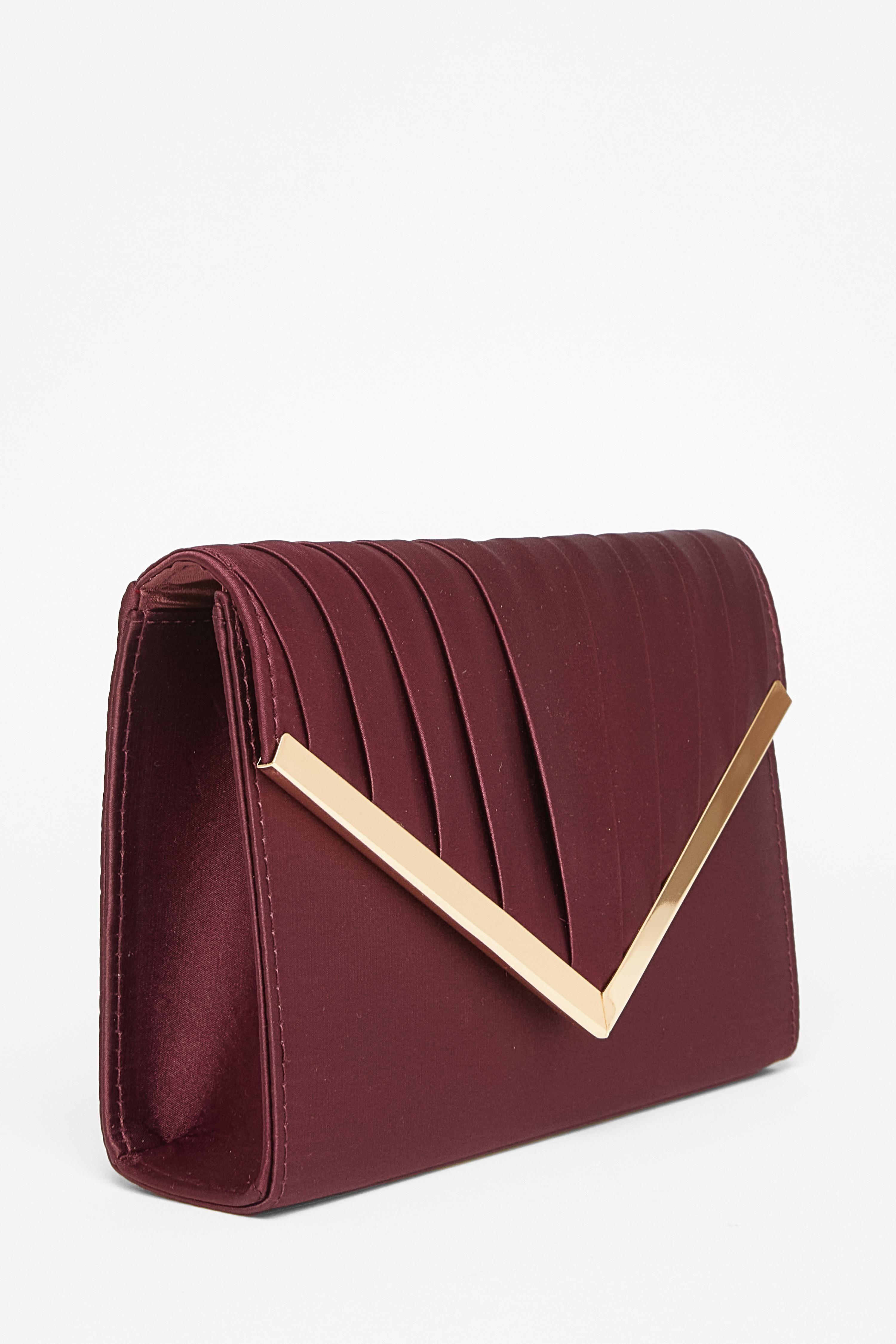 Burgundy Pleated Clutch Bag by QUIZ